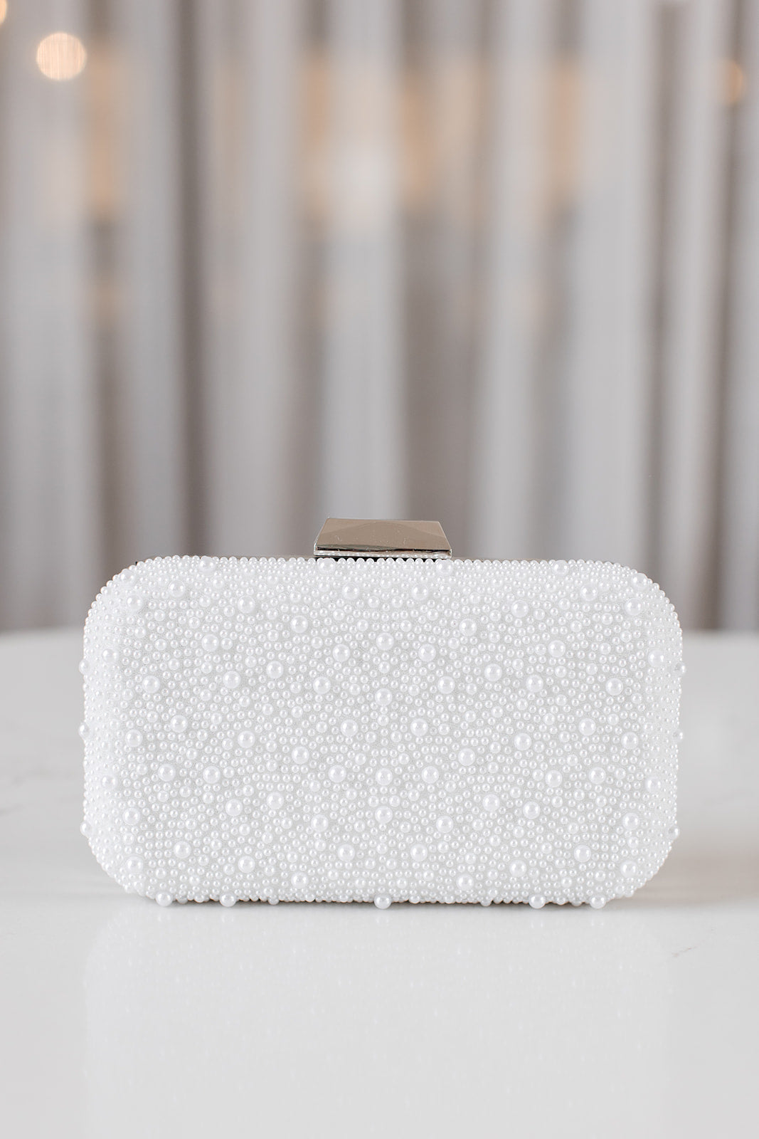 Perla - Frameless Pearl Box Clutch - Soft White