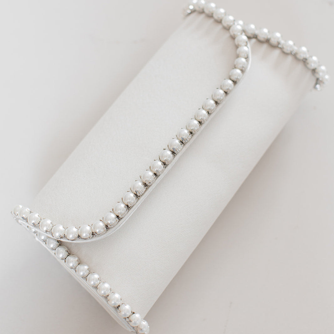 Luna - Sculpted Pearl Trim Envelope Clutch - Ivory