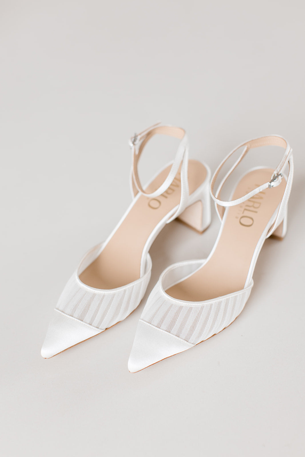 Farah - Tulle & Satin Pointed Toe Low Block Heel - Soft White