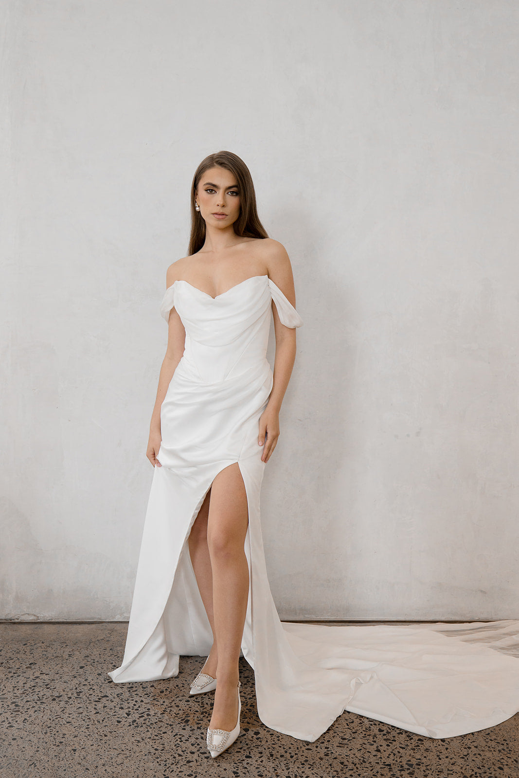 Freya - Pointed Toe Slingback Stiletto with Crystal Buckle - Soft White