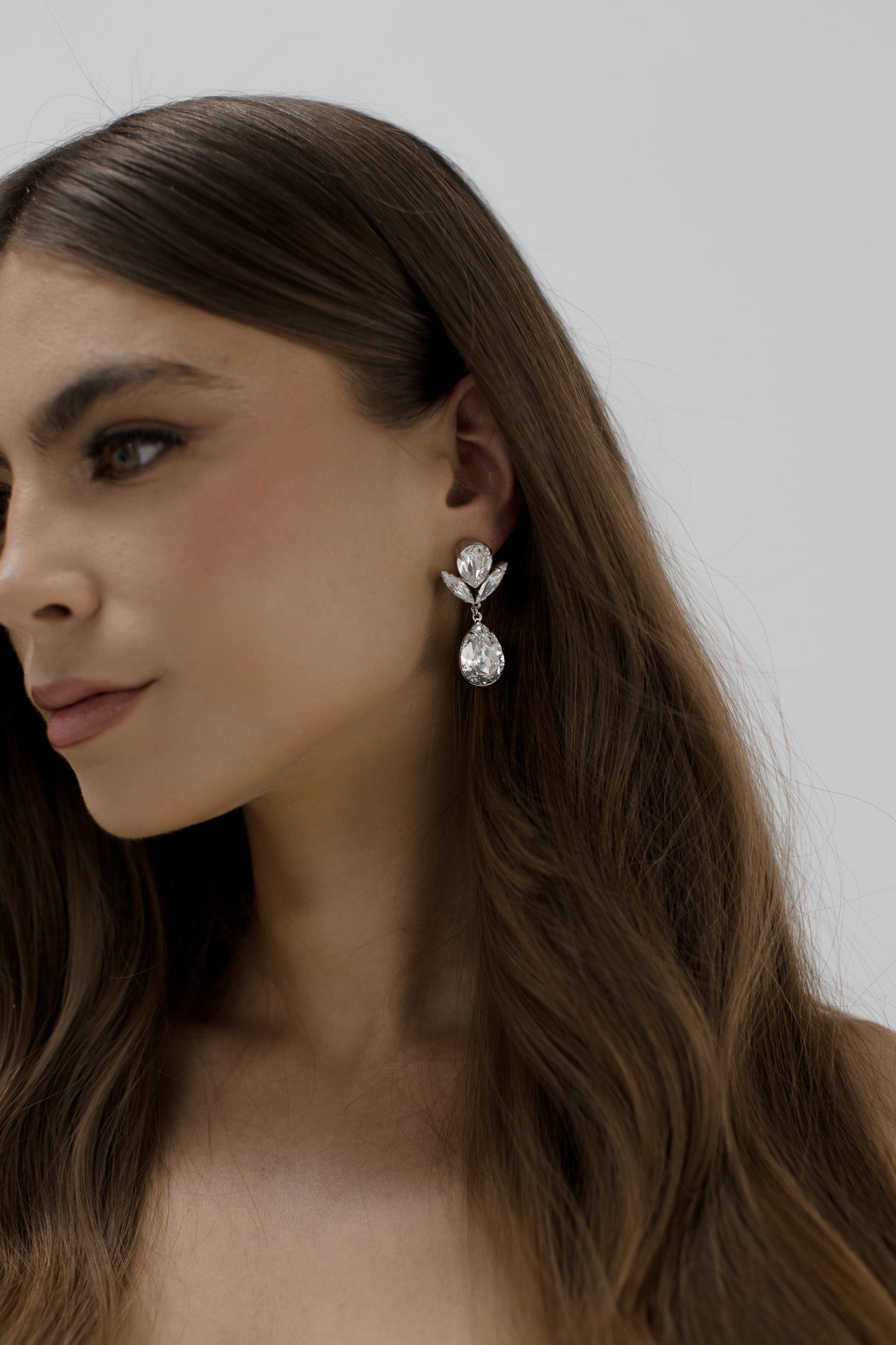 Bird - Silver Swarovski Crystal Bridal Drop Earrings