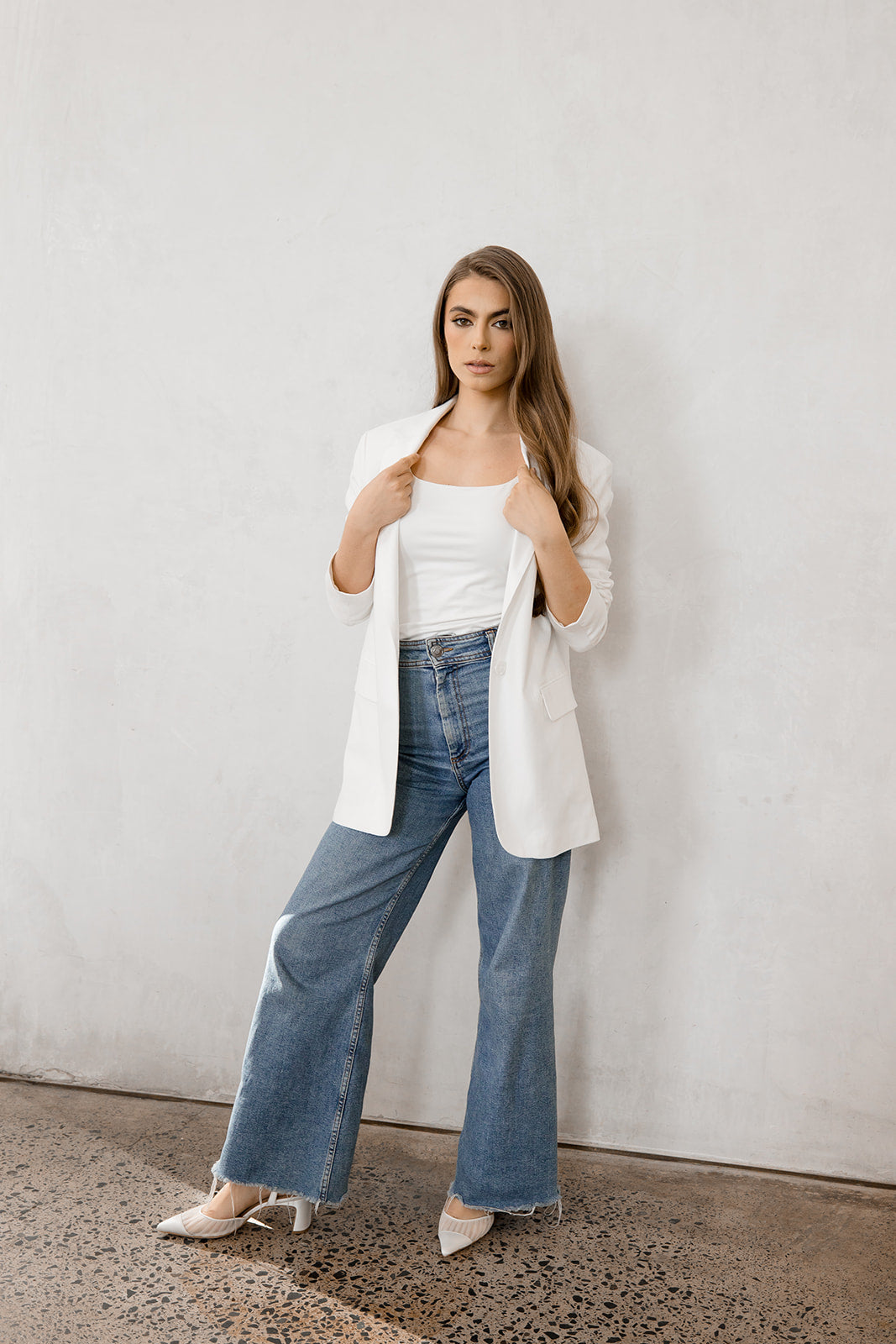 Farah - Tulle & Satin Pointed Toe Low Block Heel - Soft White