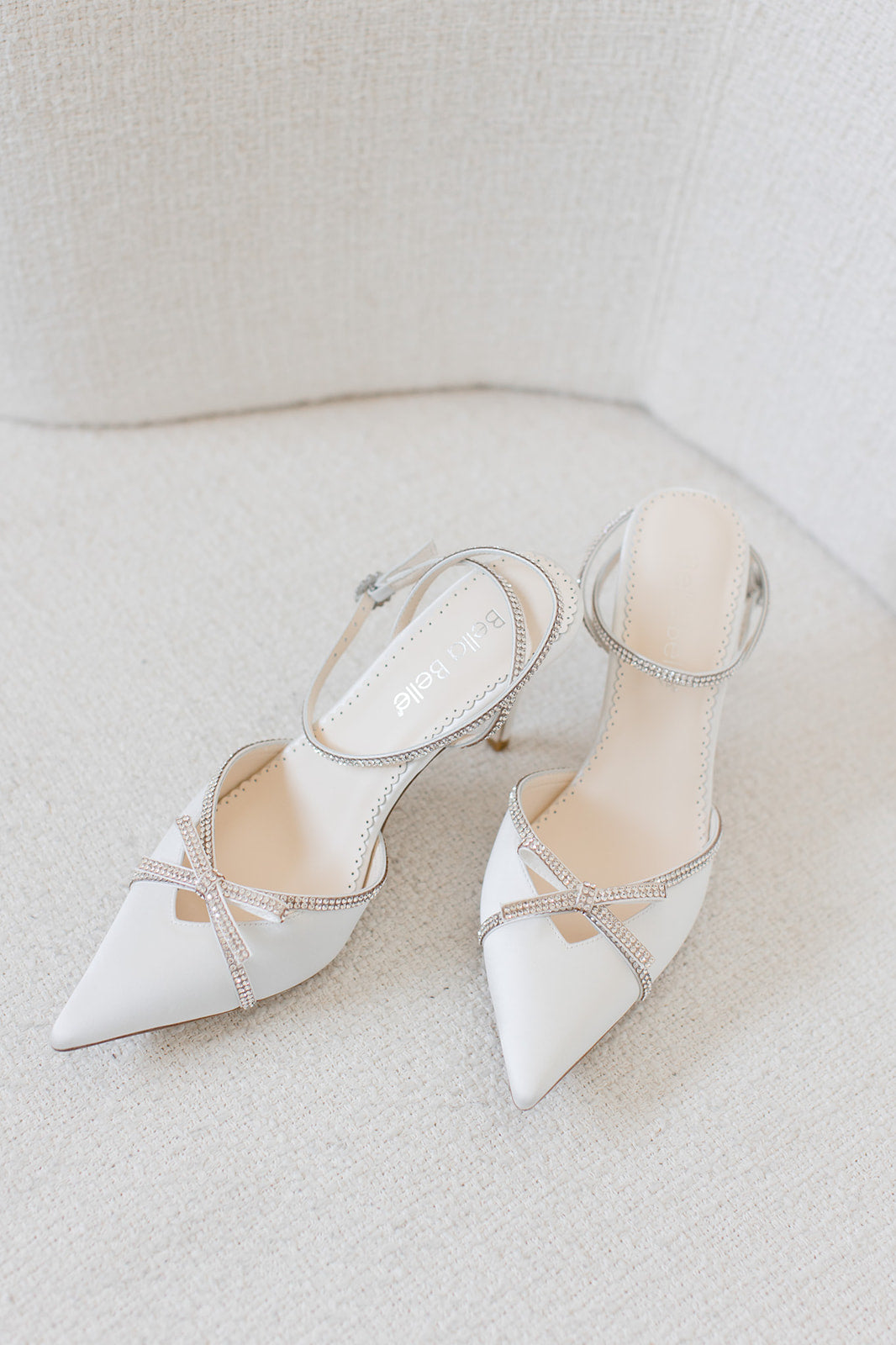 Kendall - Ivory Bridal Block Heels with Crystal Bows, Trim and Straps
