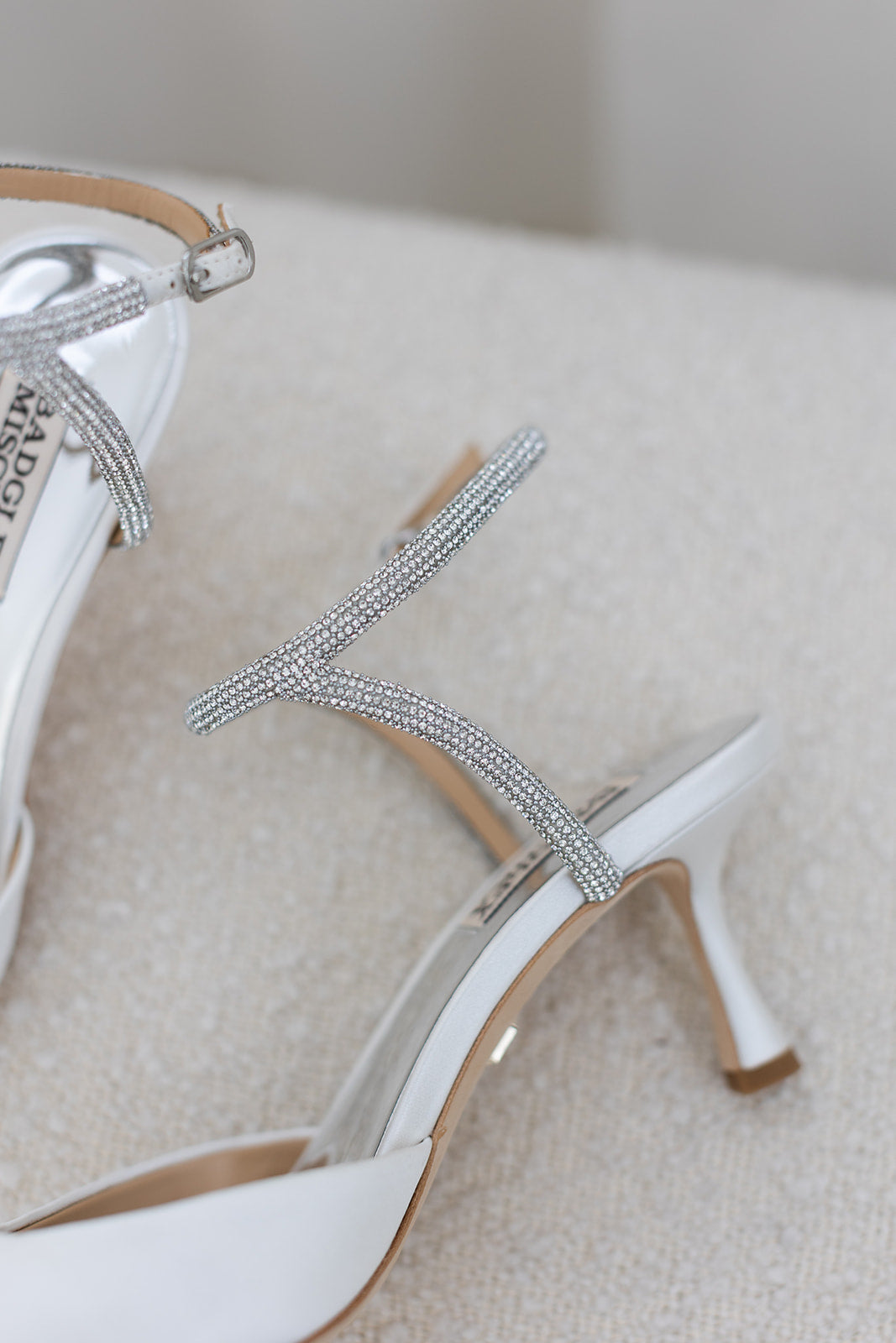 Autumn - Crystal Ankle Strap Kitten Heel Pumps - White