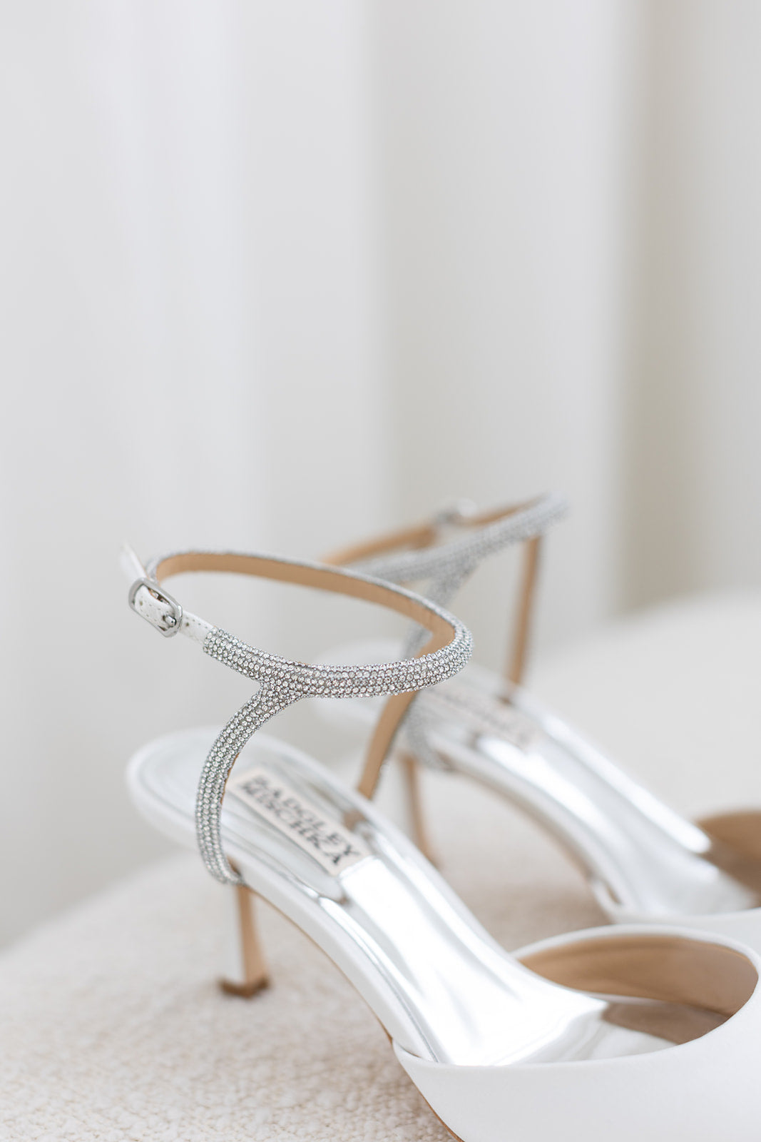 Autumn - Crystal Ankle Strap Kitten Heel Pumps - White