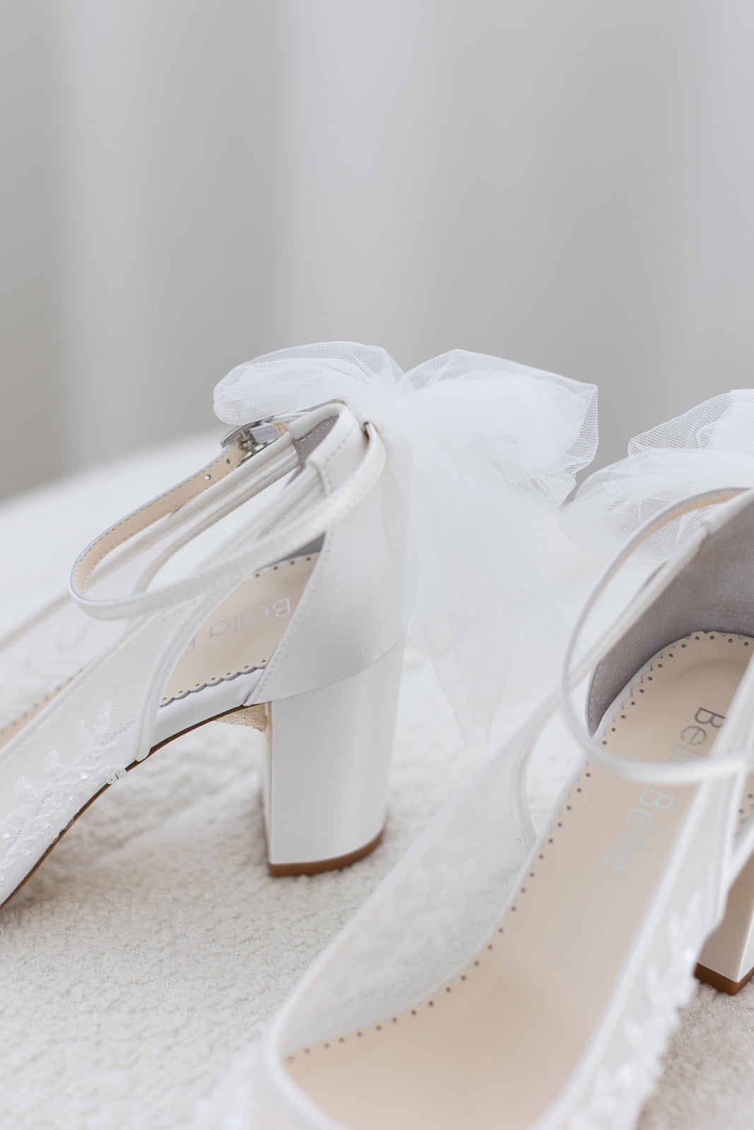 Easton - Slingback Block Heel Wedding Shoes with Tulle Bow