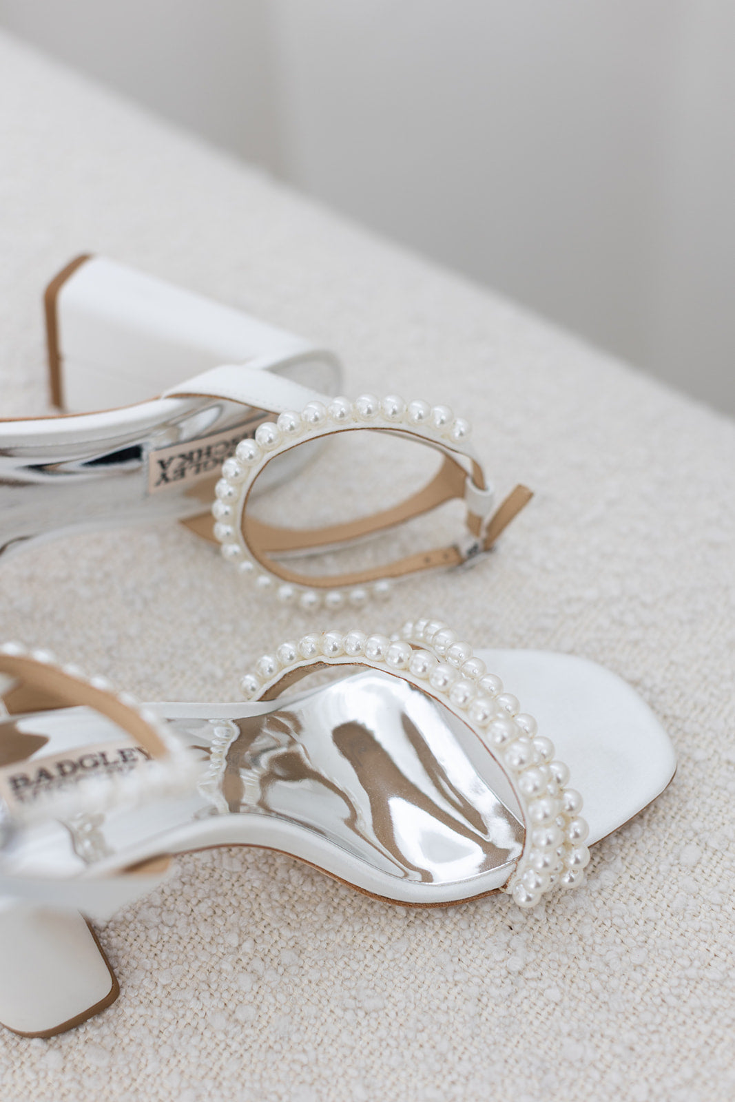 Feisty - Open Toe Strappy Pearl Block Heel - Soft White