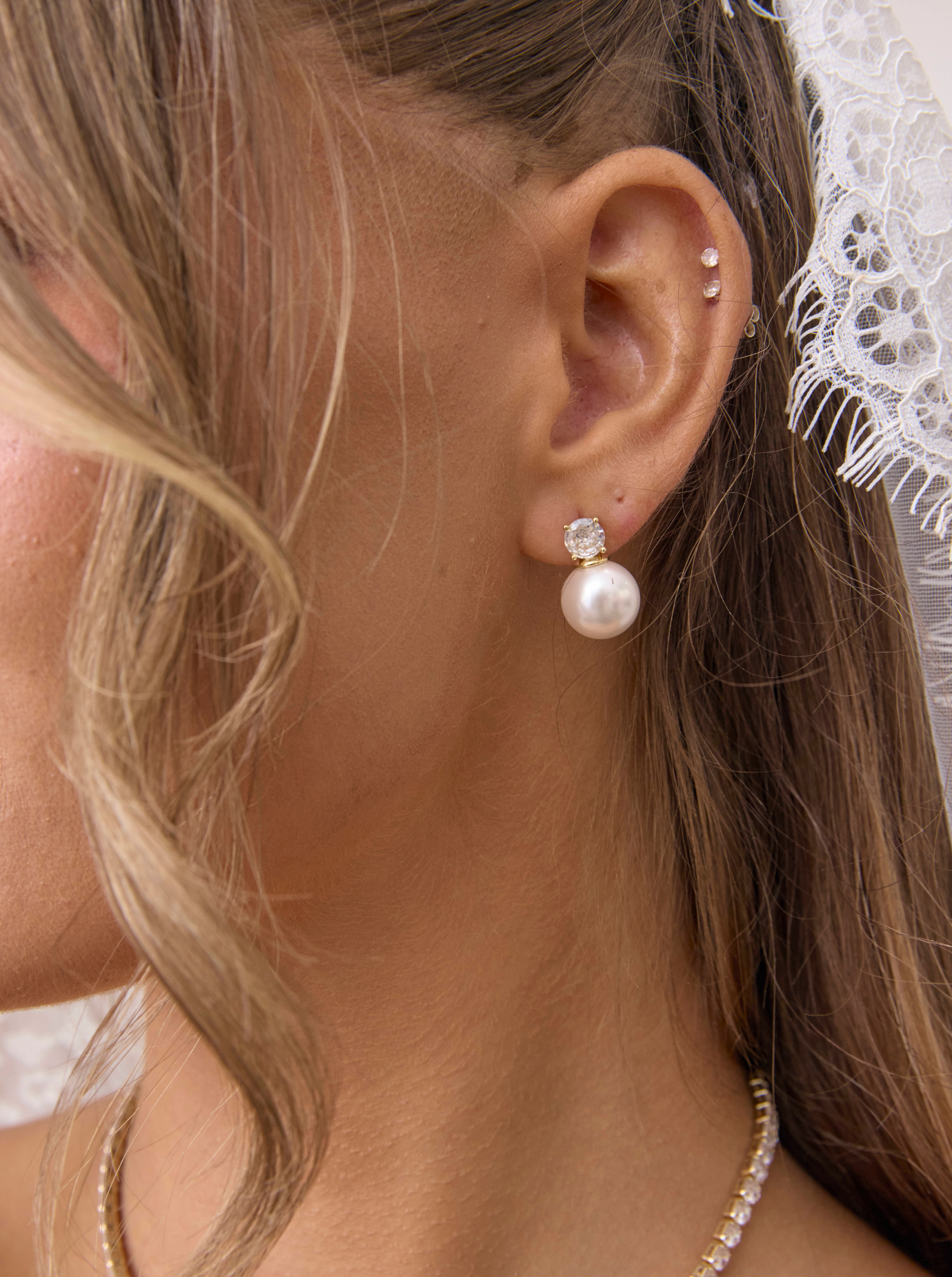 Annabelle - Pearl and Crystal Bridal Stud Earrings