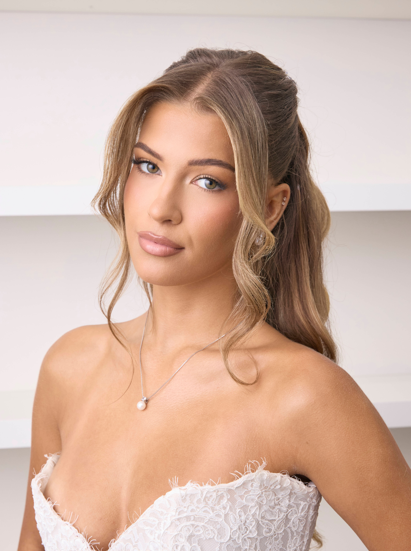 Anna - Delicate Crystal and Pearl Drop Bridal Necklace - Silver