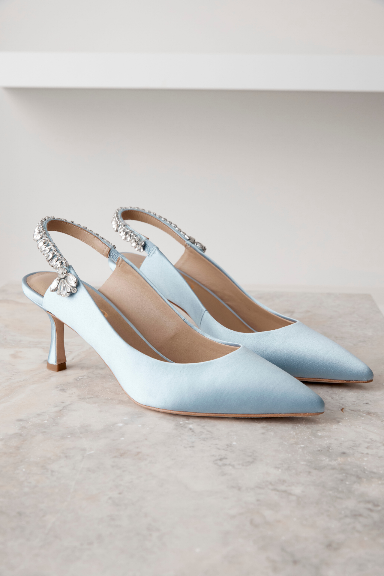 Nina Azure - Blue Crystal Embellished Sling Back Low Bridal Pump