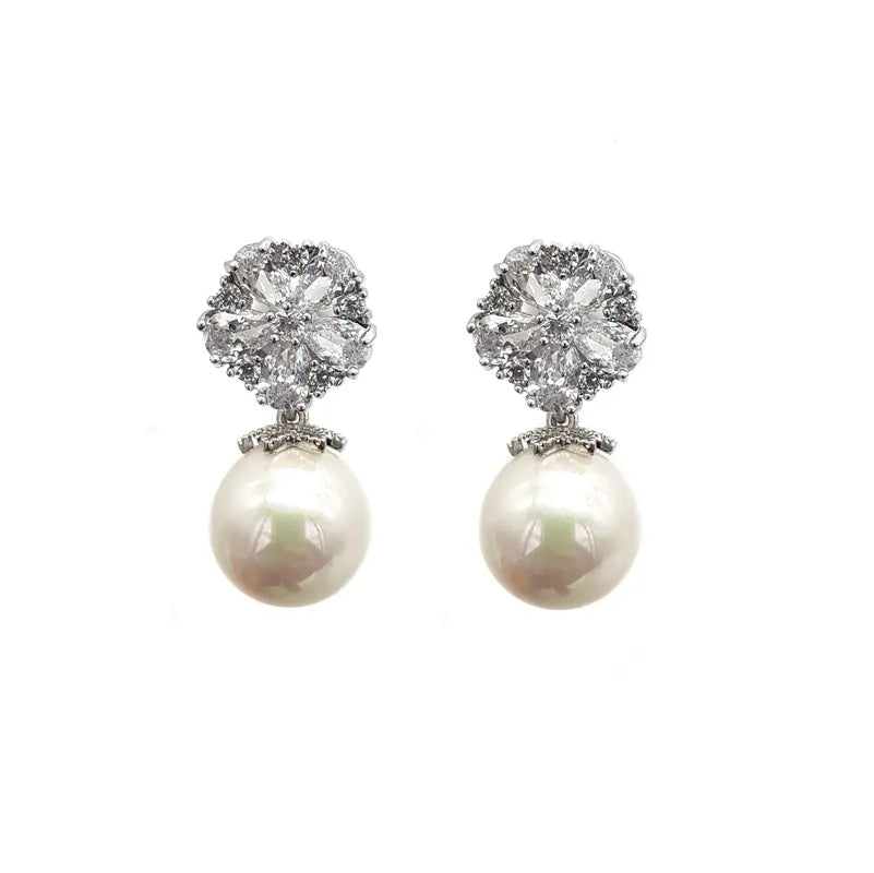 Lilibeth - Floral Crystal Pearl Bridal Drop Earrings