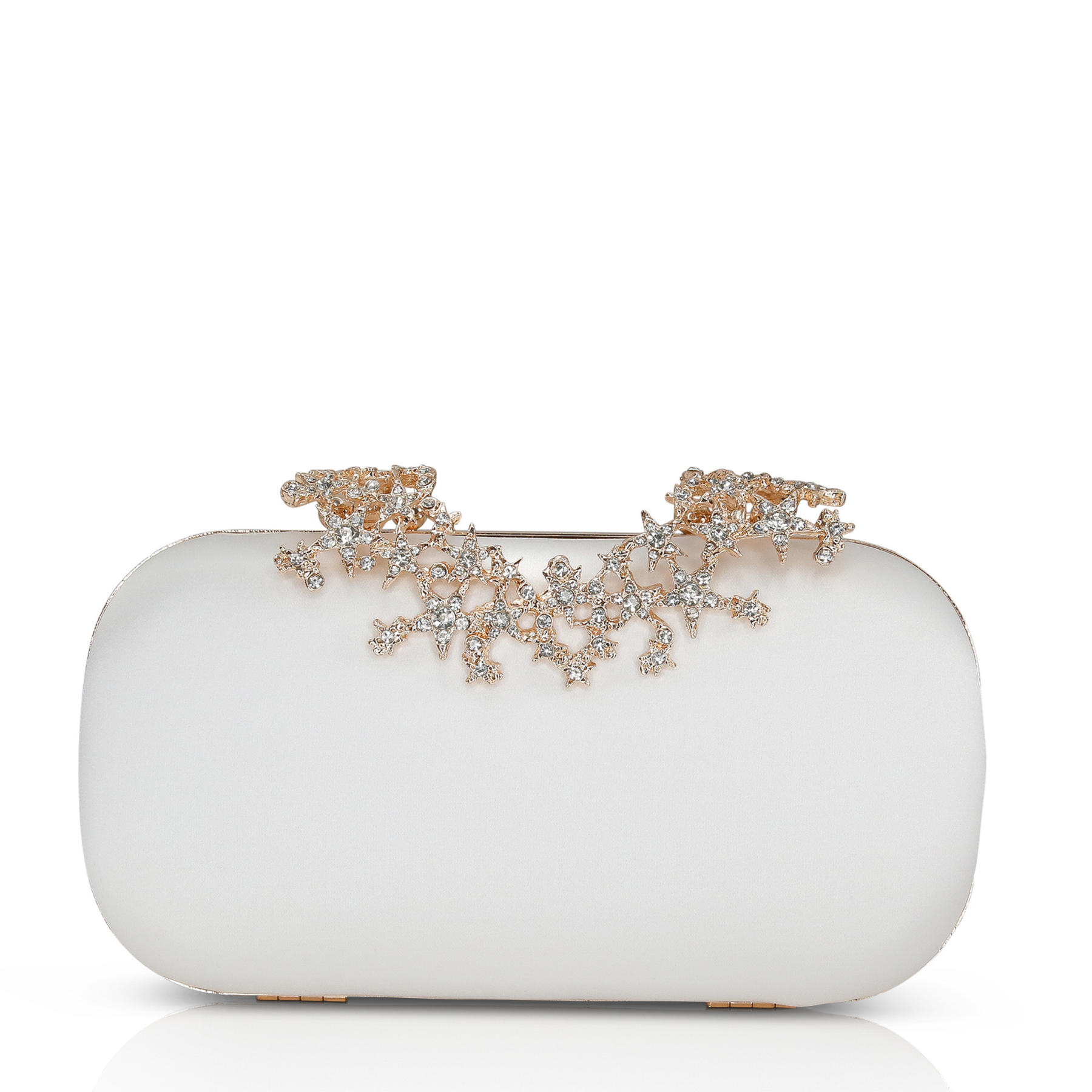 Lyra - Starburst Clasp Satin Clutch - Ivory