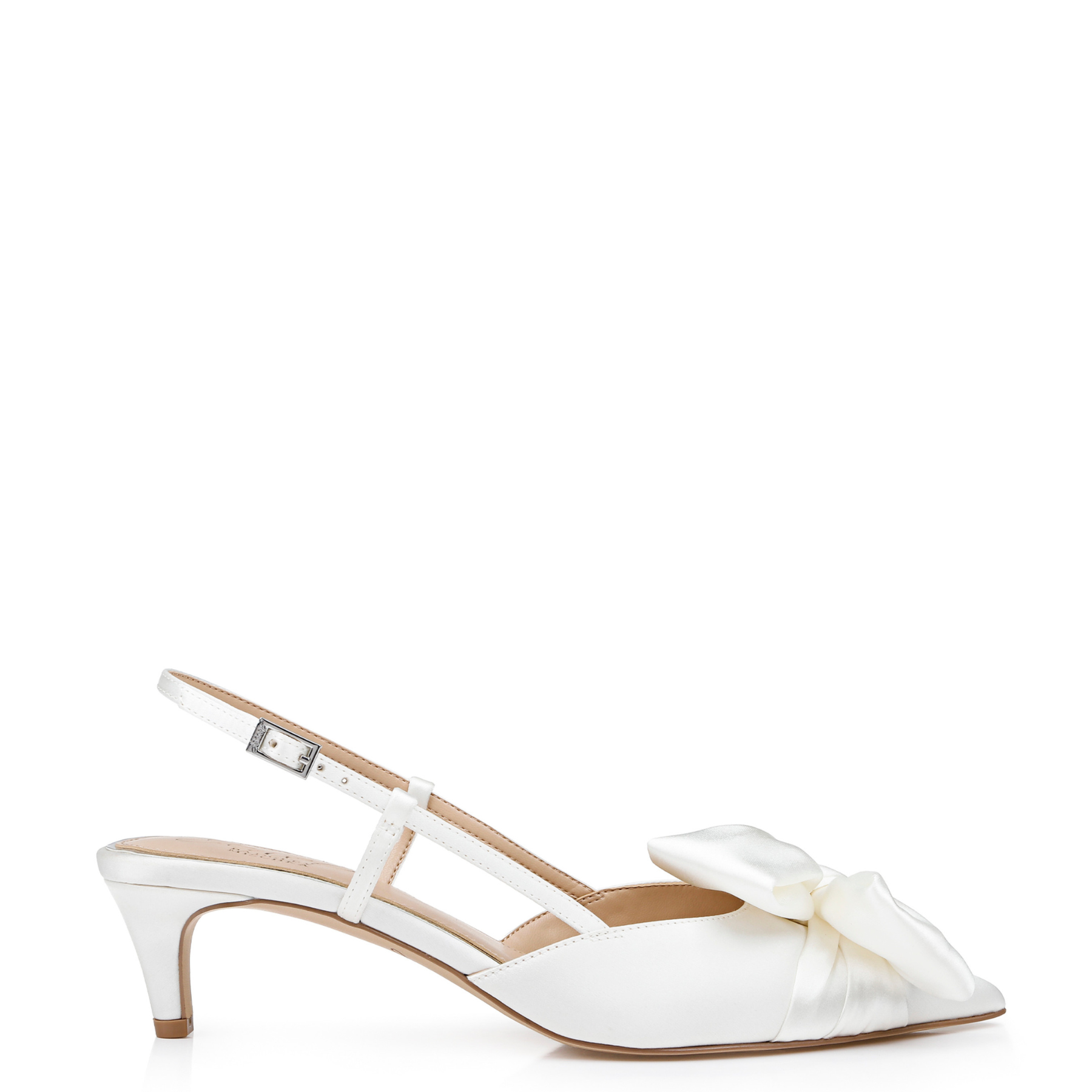 Shoshana - Pointed Toe Kitten Heels with Bow - Ivory