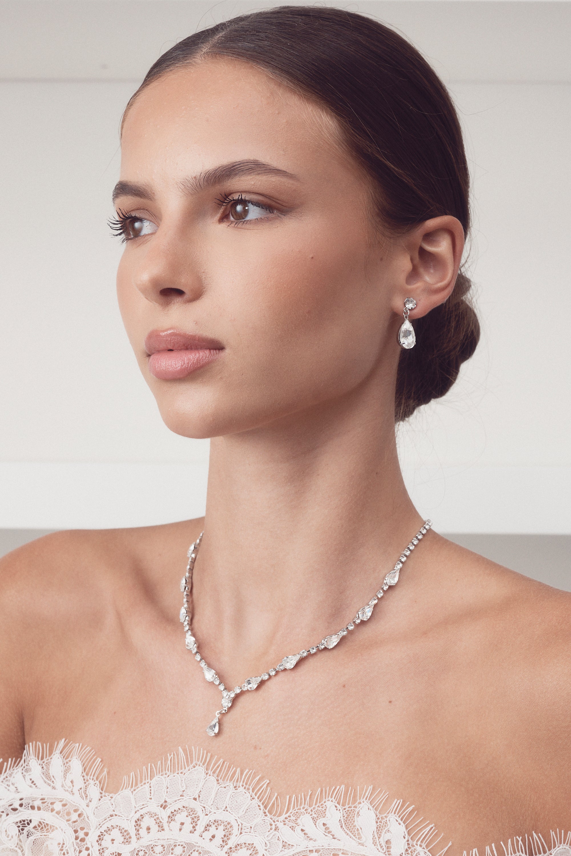 Natasha - Classic Teardrop Crystal Bridal Necklace