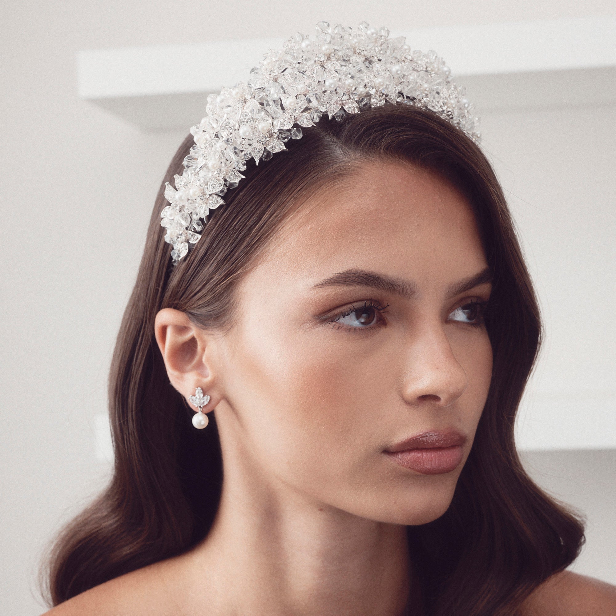 Audrey - Modern Pearl & Crystal Double Bridal Crown
