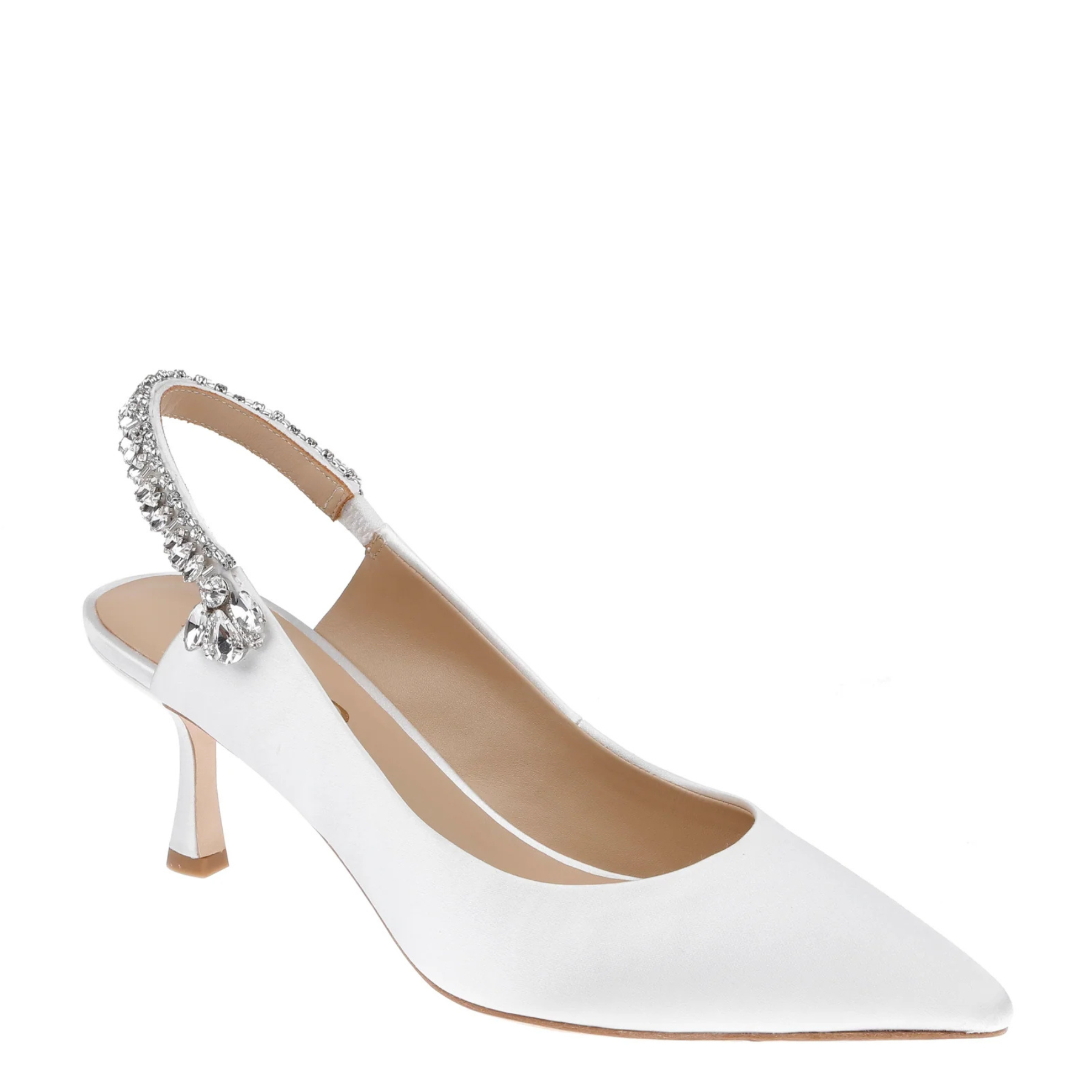 Nina - White Crystal Embellished Sling Back Low Bridal Pump