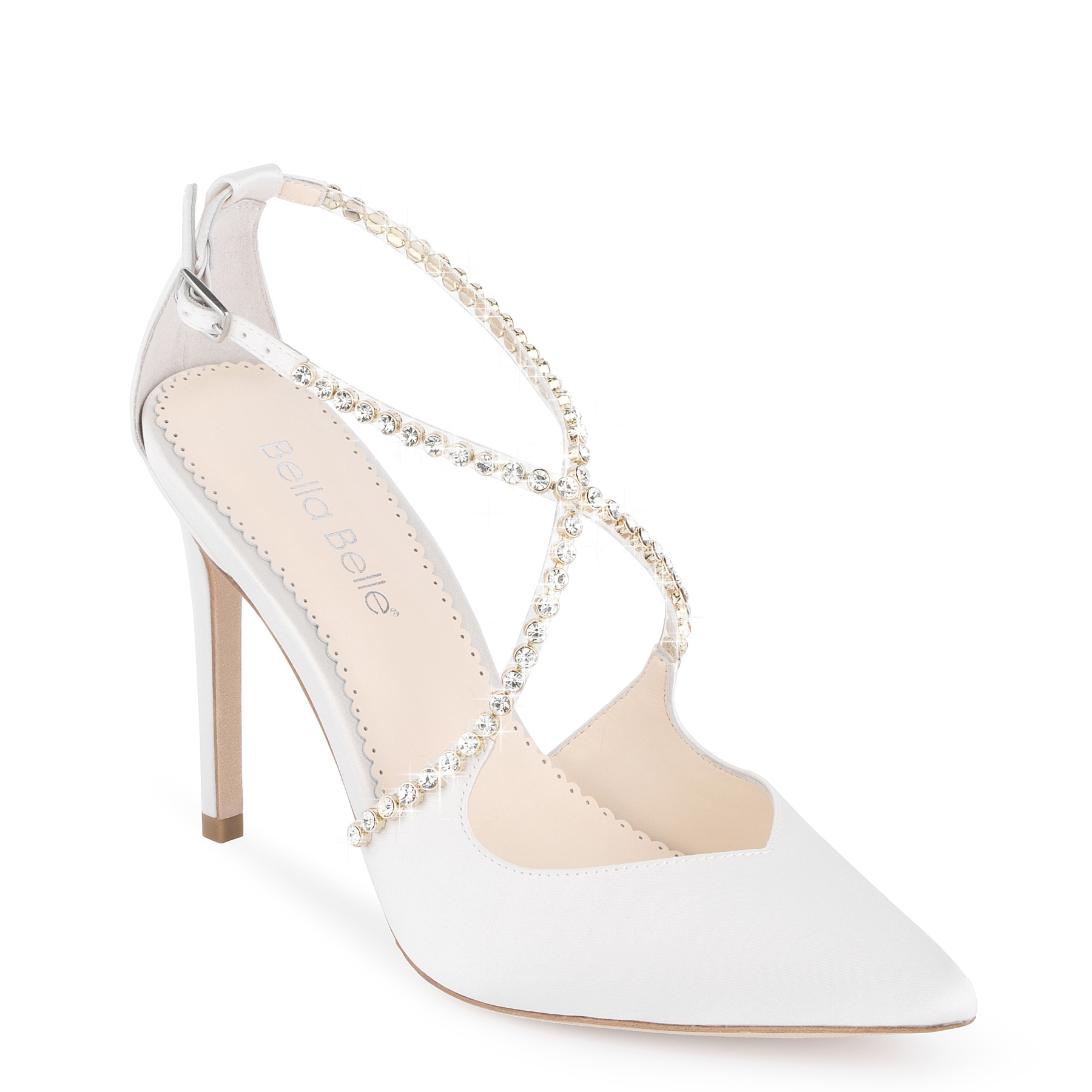 Madison - Ivory Criss Cross Crystal Strap Heels