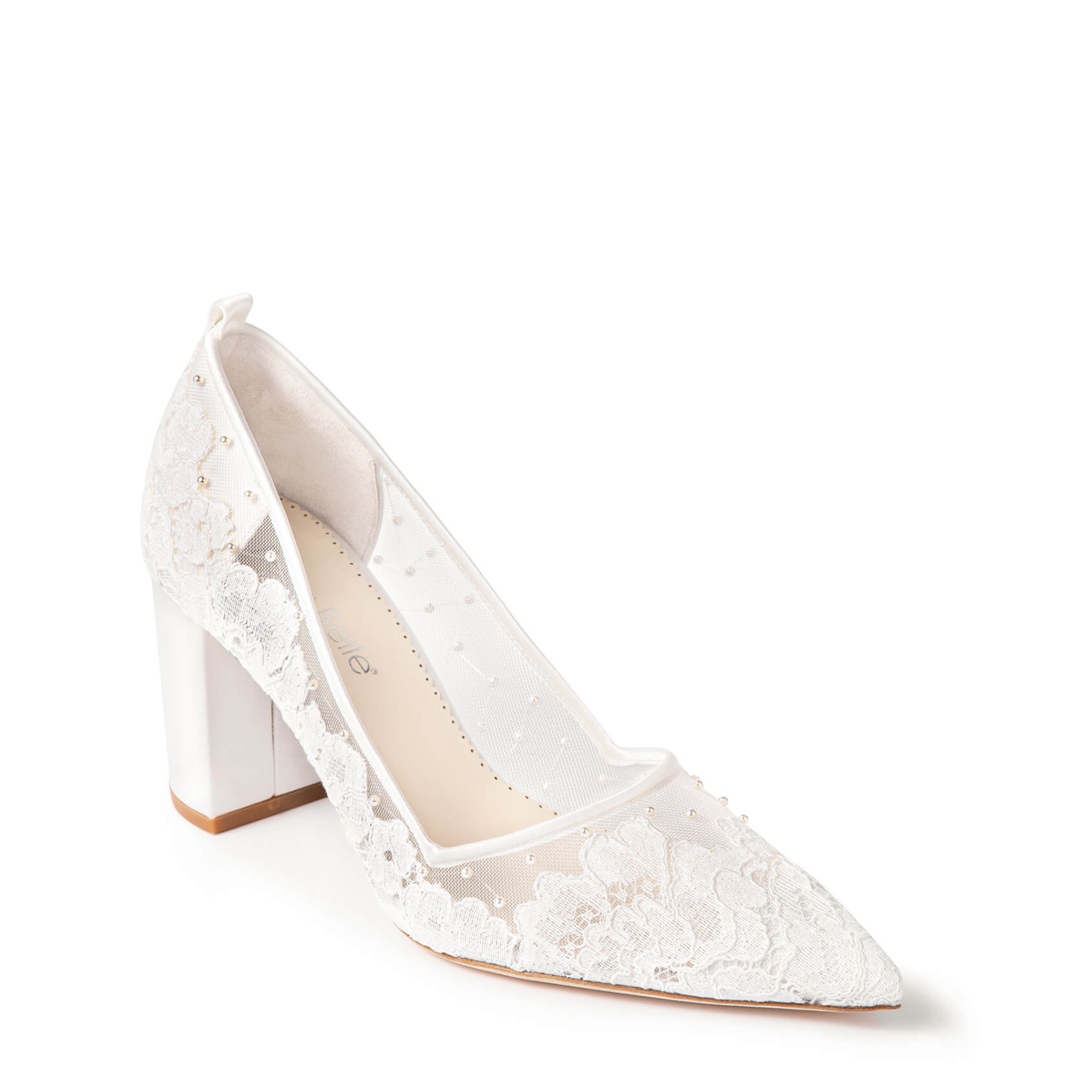 Margot - Lace Pearl Bridal Block Heels - Ivory