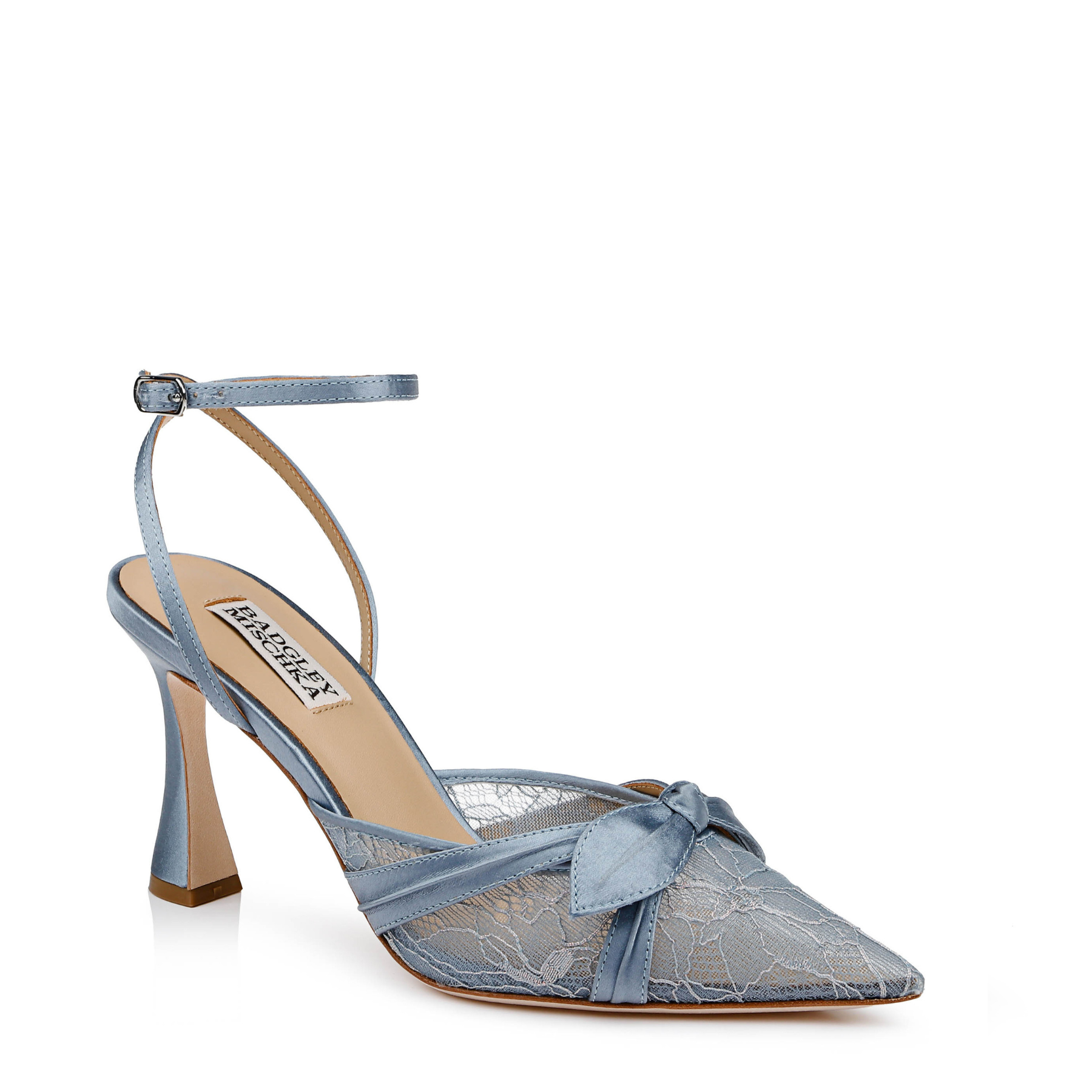 Josie - Pointed Toe Lace Ankle Strap Pumps - Ice Blue
