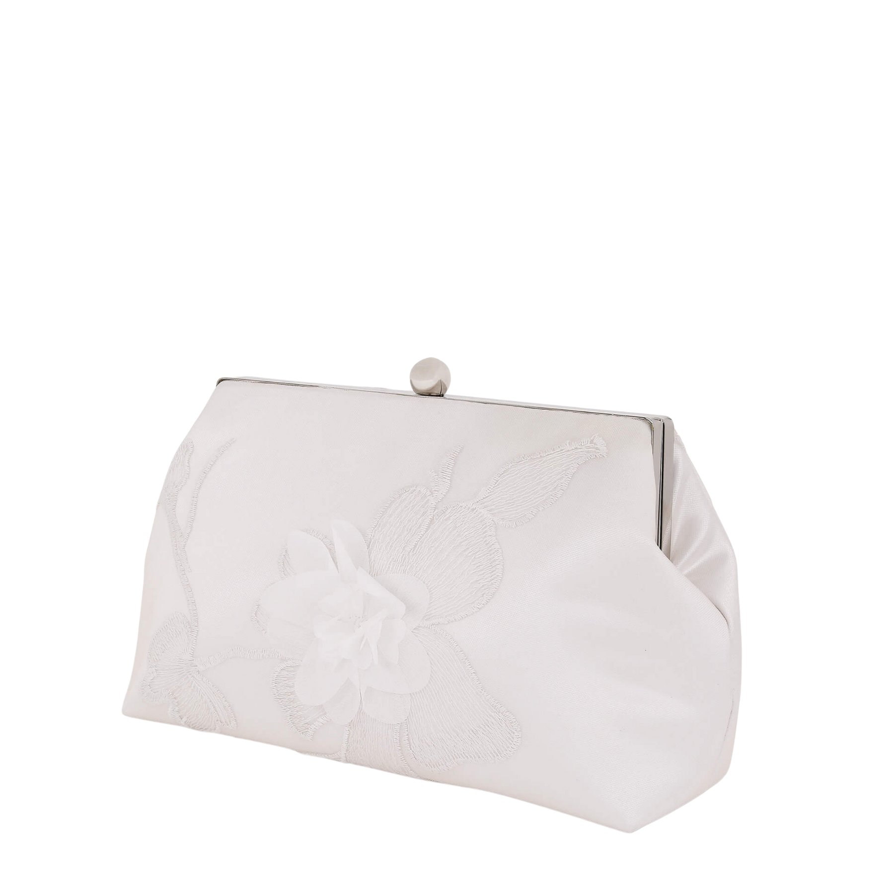 Lila - Floral Applique Pouch Clutch - Soft White