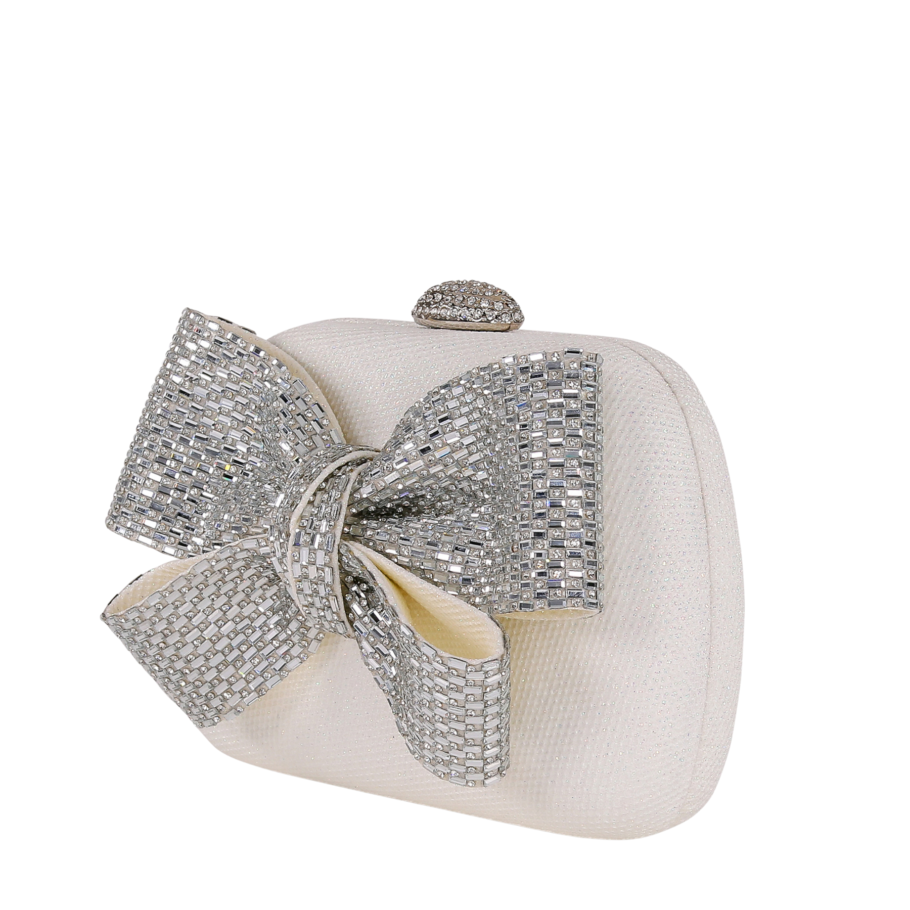 Emmy - Crystal Bow Clutch - Soft White