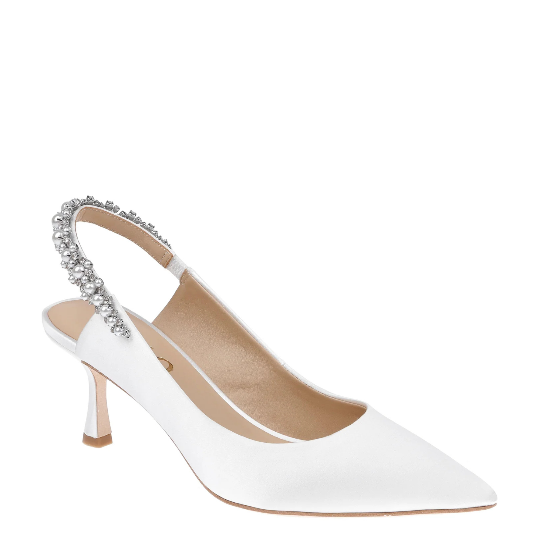 Nina Pearl - White Pearl & Crystal Embellished Sling Back Low Bridal Pump