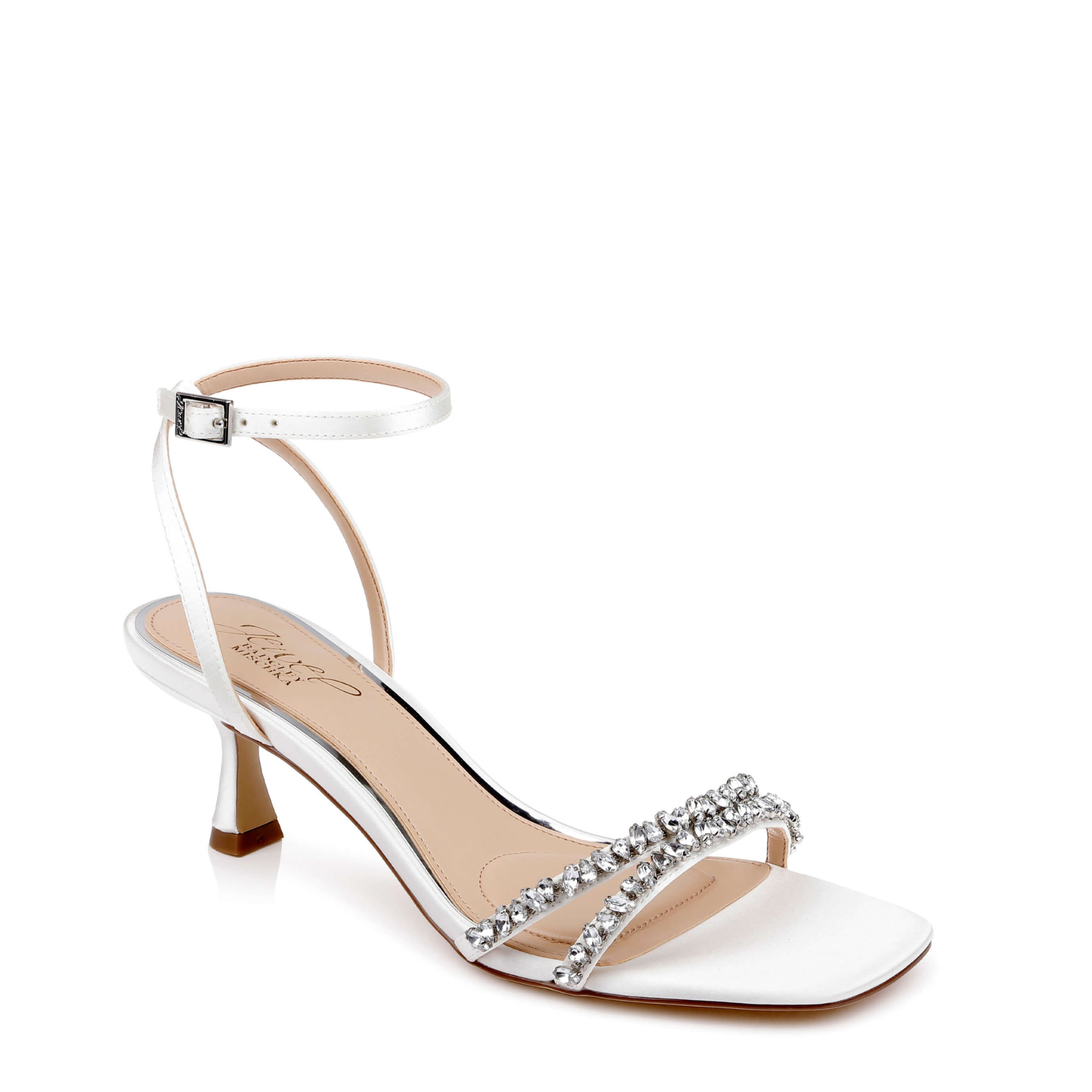 Nayla - Crystal Strap Kitten Heels - Ivory