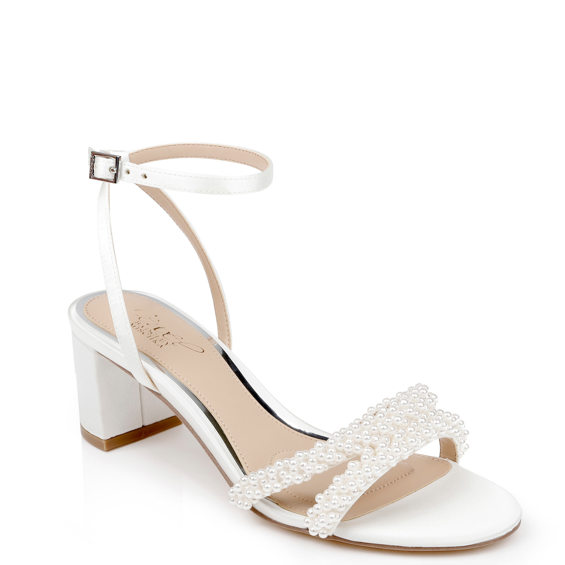 Ninnette - Open Toe Strappy Pearl Low Block Heel - Ivory