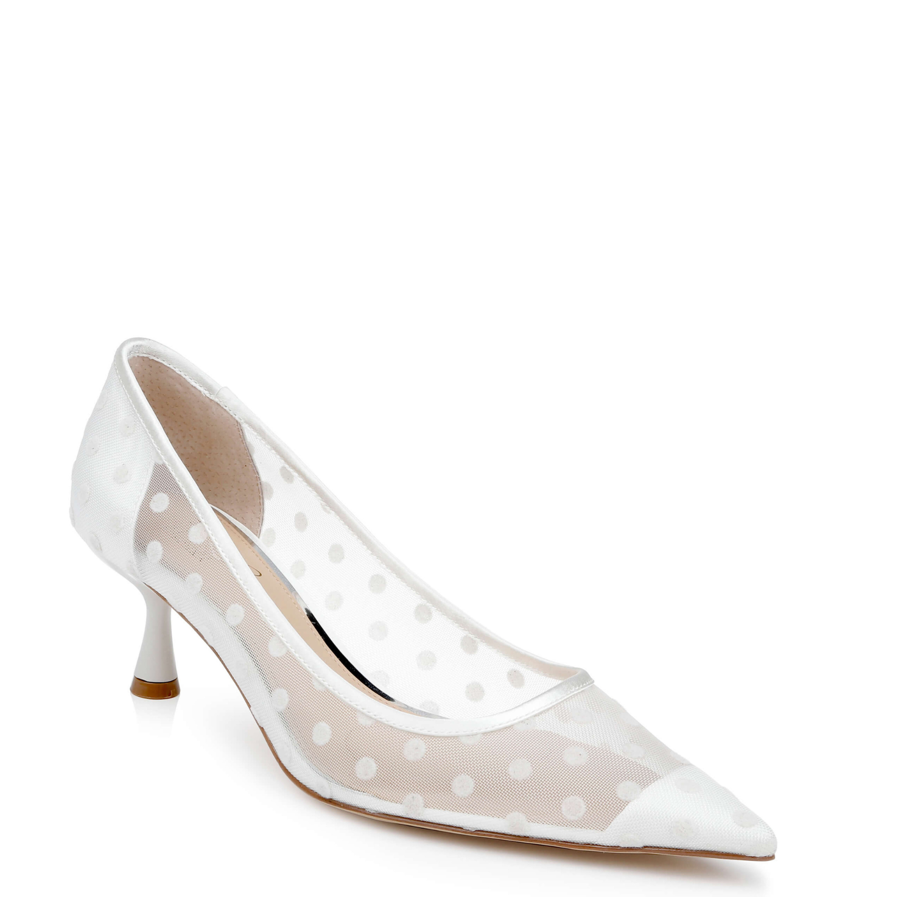 Elena - Polka Dot Mesh Kitten Heel Pumps - Ivory