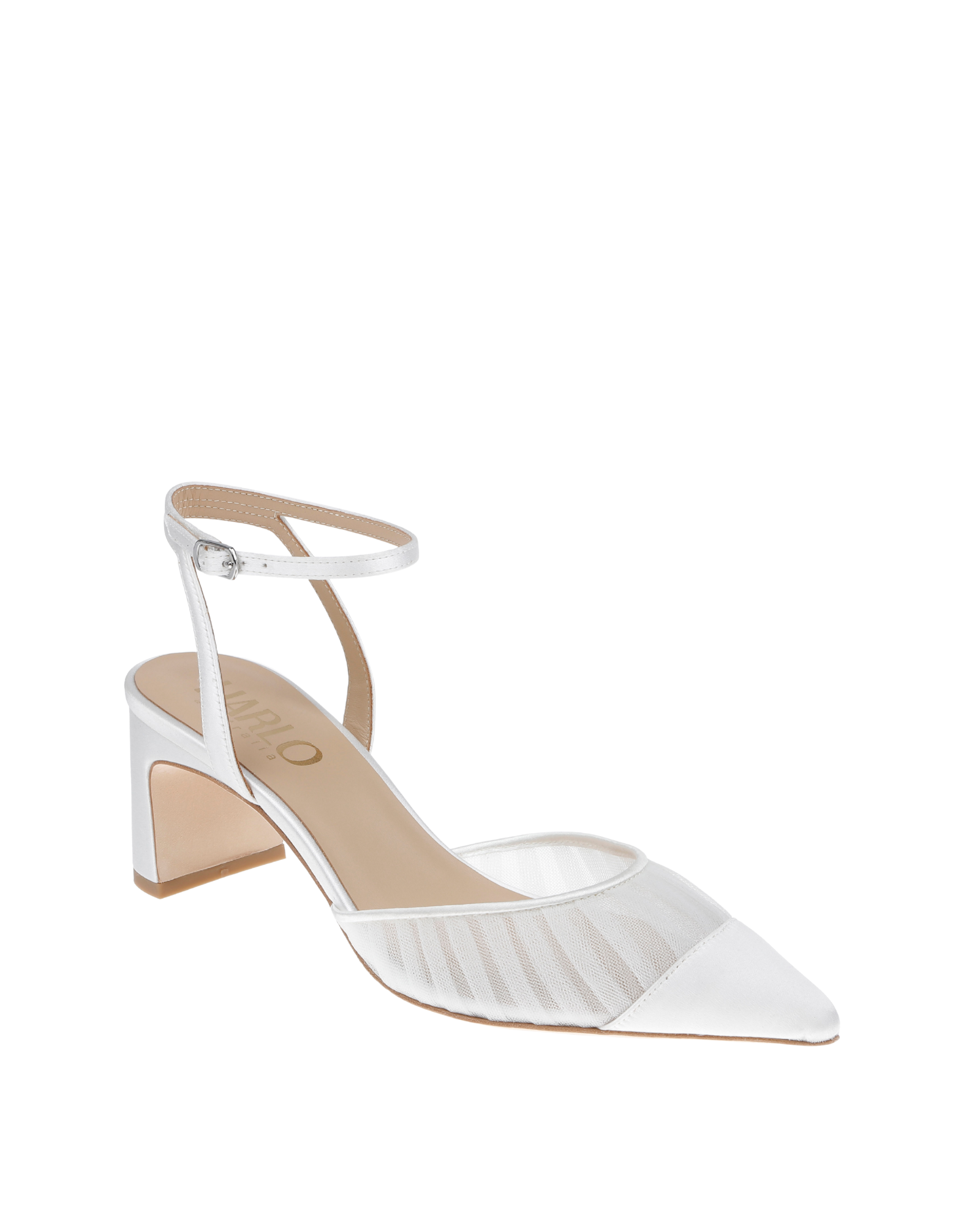 Farah - Tulle & Satin Pointed Toe Low Block Heel - Soft White