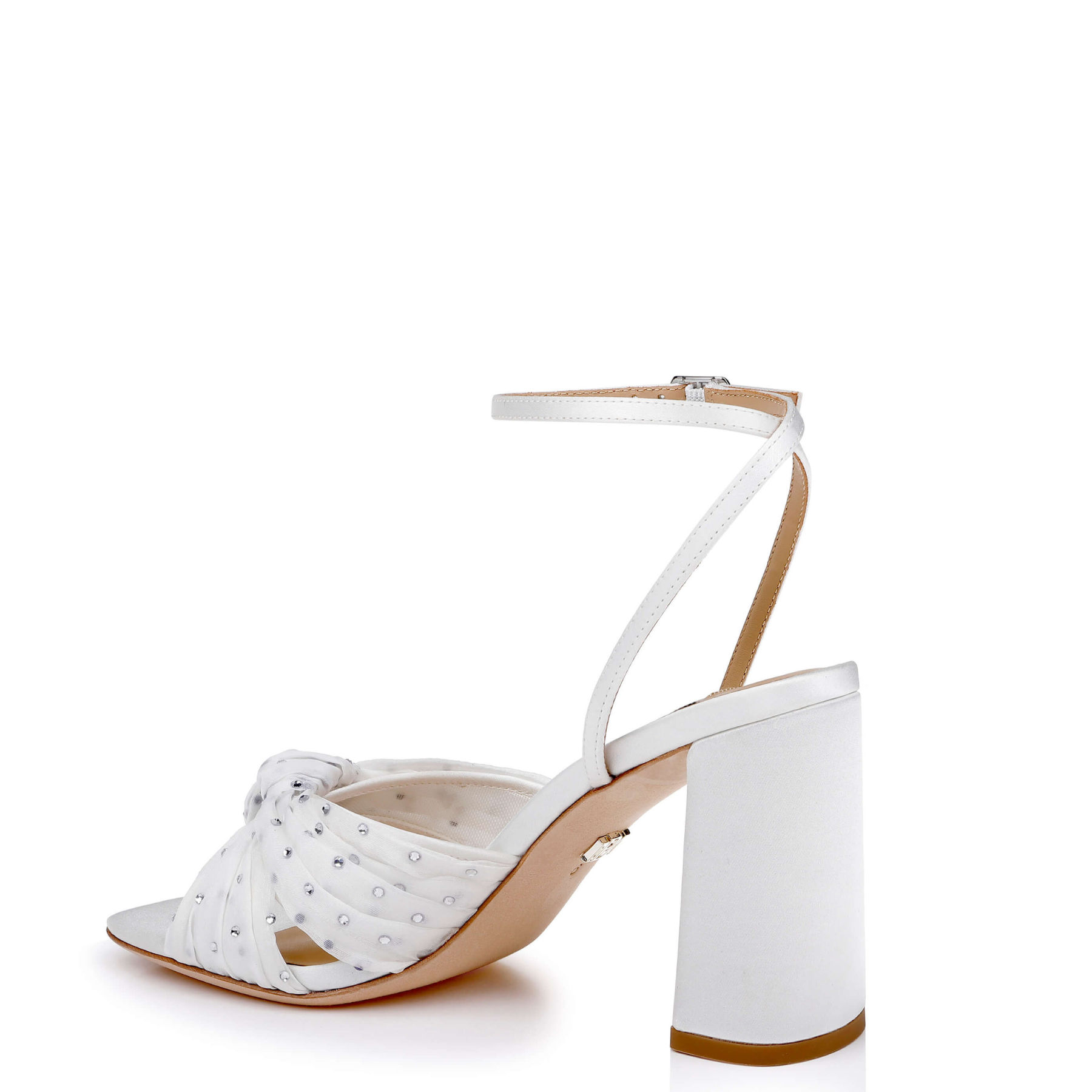 Wila - Crystal Embellished Peep Toe Block Heel - Soft White