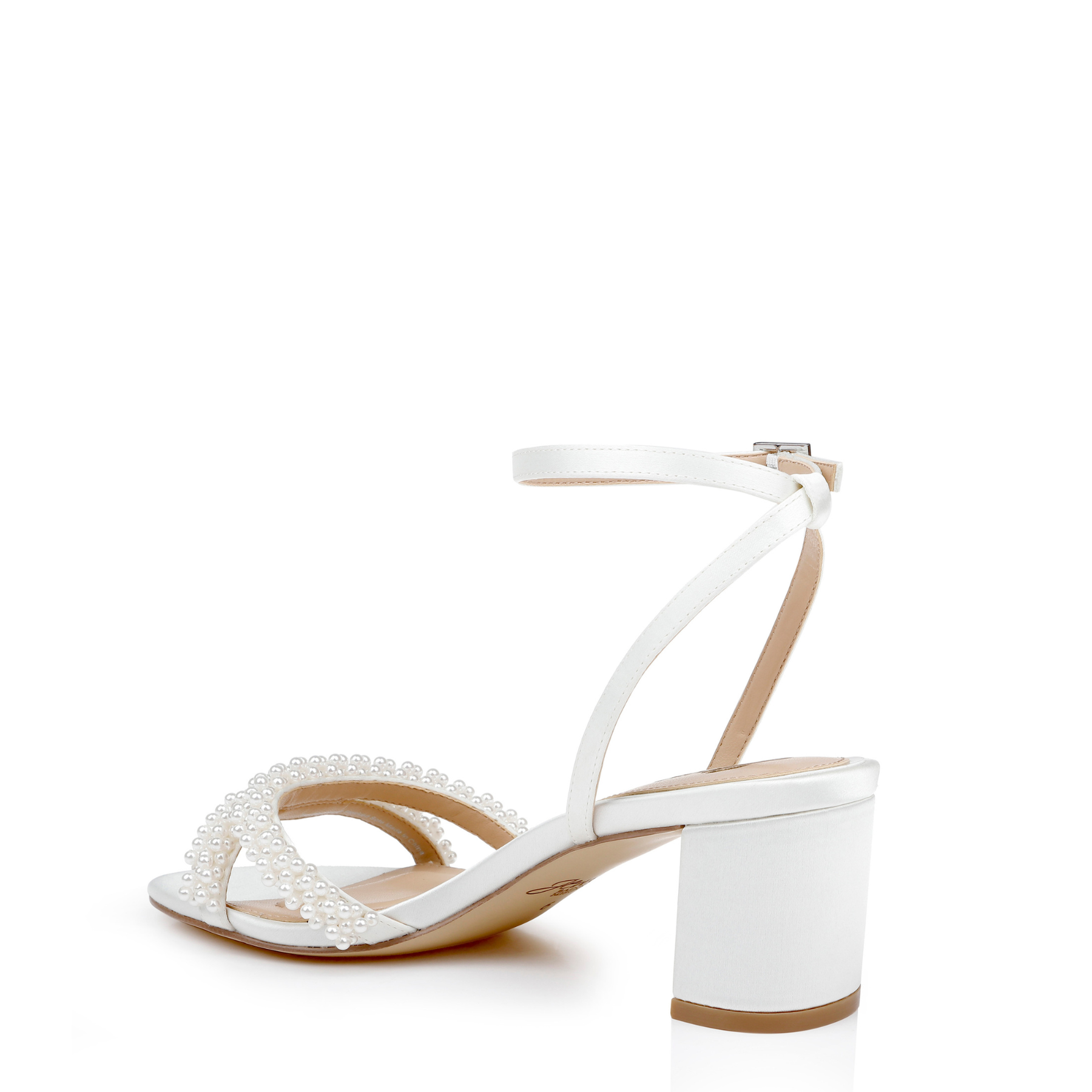 Ninnette - Open Toe Strappy Pearl Low Block Heel - Ivory