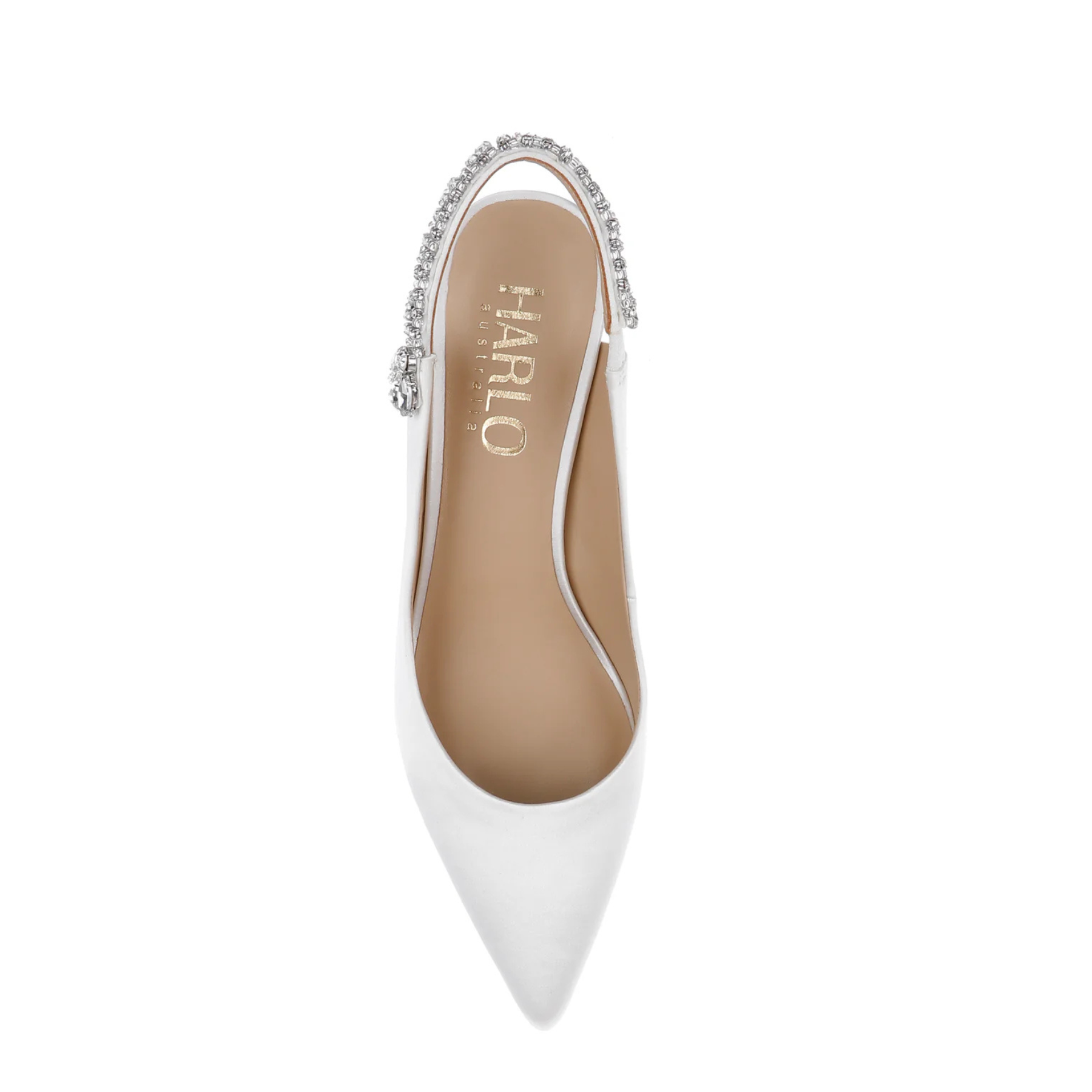 Nina - White Crystal Embellished Sling Back Low Bridal Pump