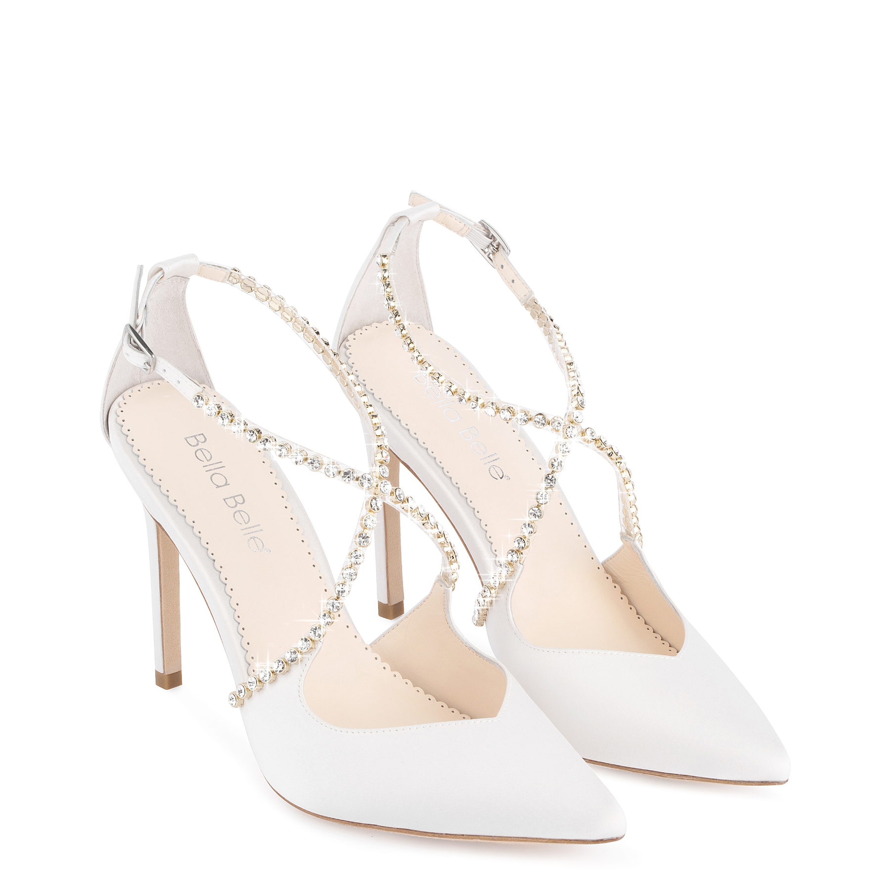 Madison - Ivory Criss Cross Crystal Strap Heels