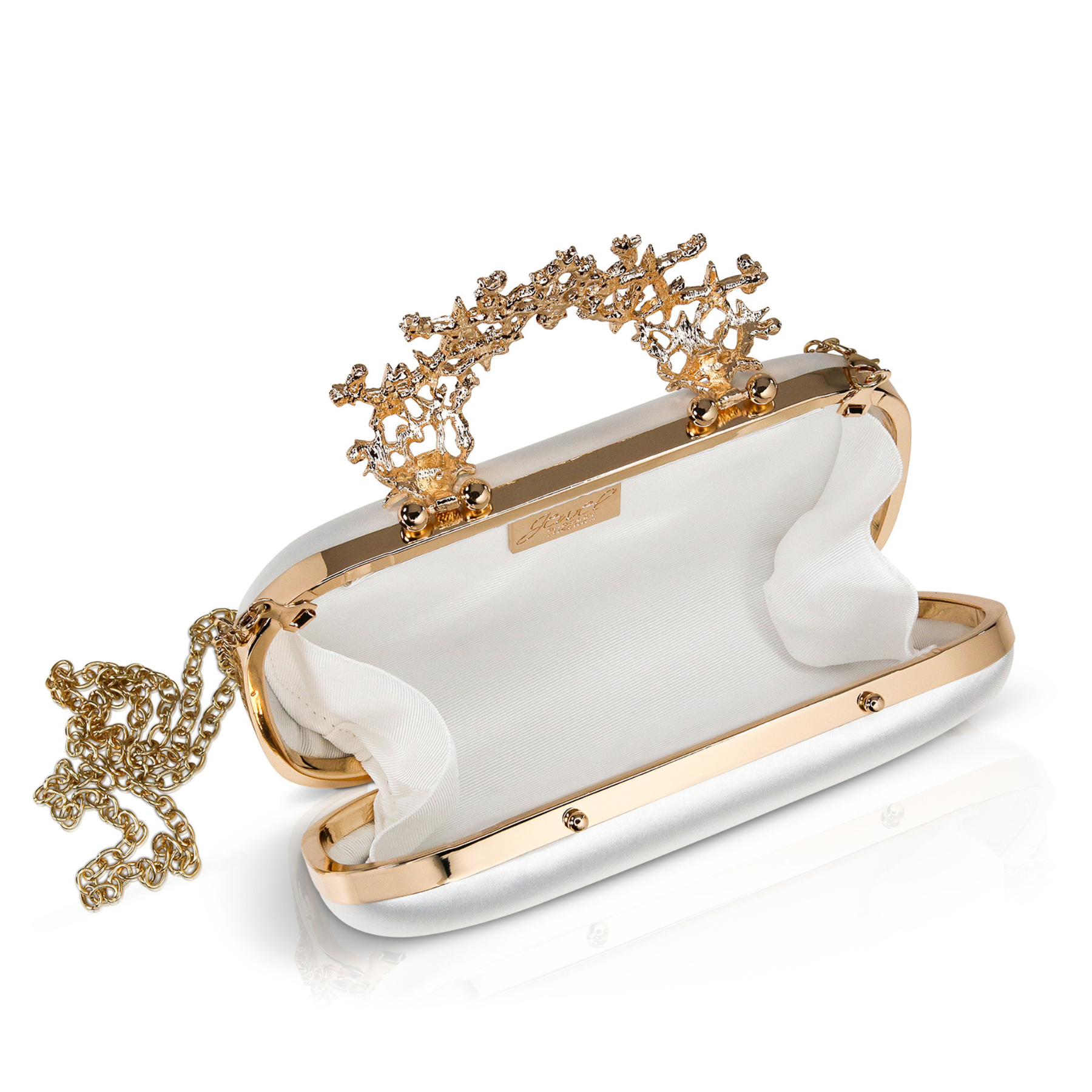 Lyra - Starburst Clasp Satin Clutch - Ivory