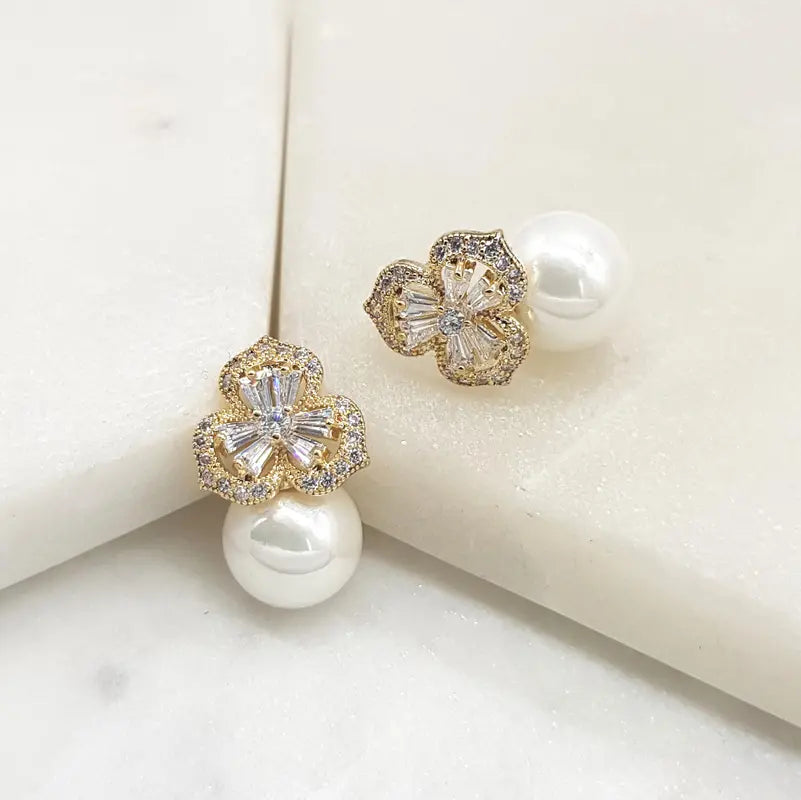 Heather - Pearl and Crystal Floral Bridal Stud Earrings