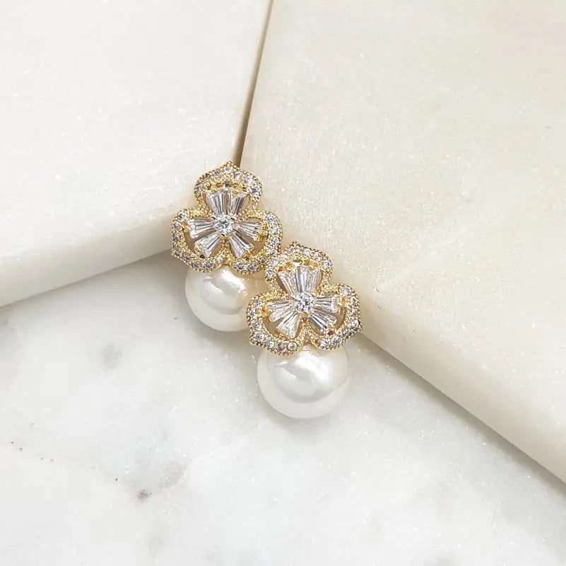 Heather - Pearl and Crystal Floral Bridal Stud Earrings