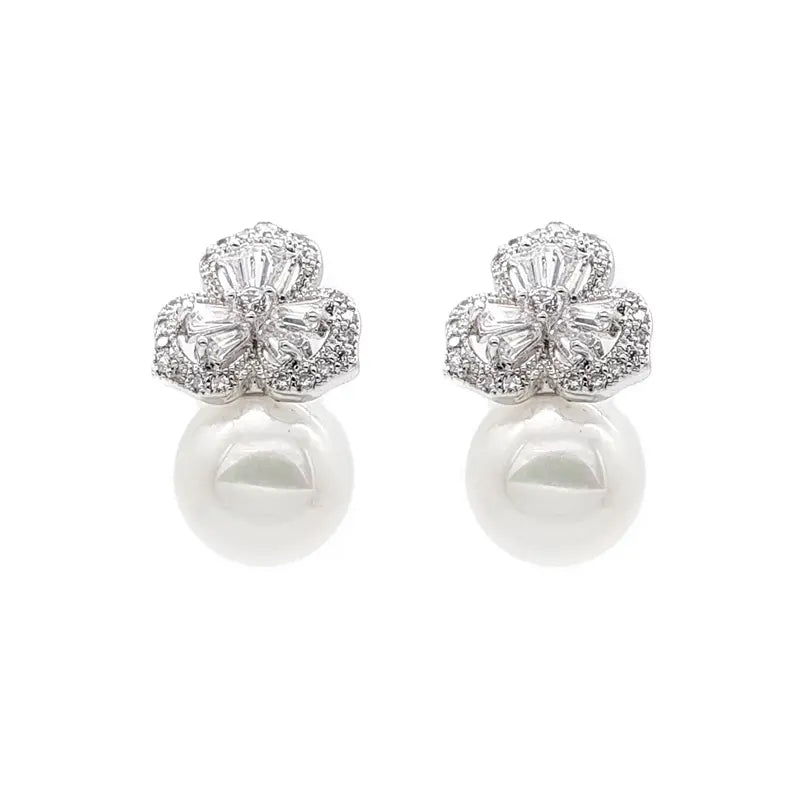 Heather - Pearl and Crystal Floral Bridal Stud Earrings