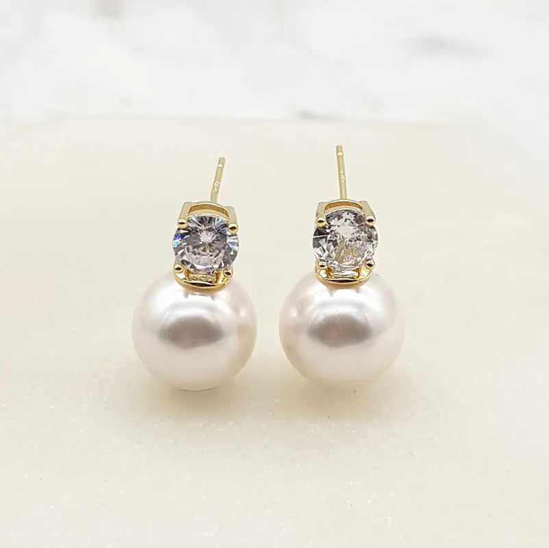 Annabelle - Pearl and Crystal Bridal Stud Earrings