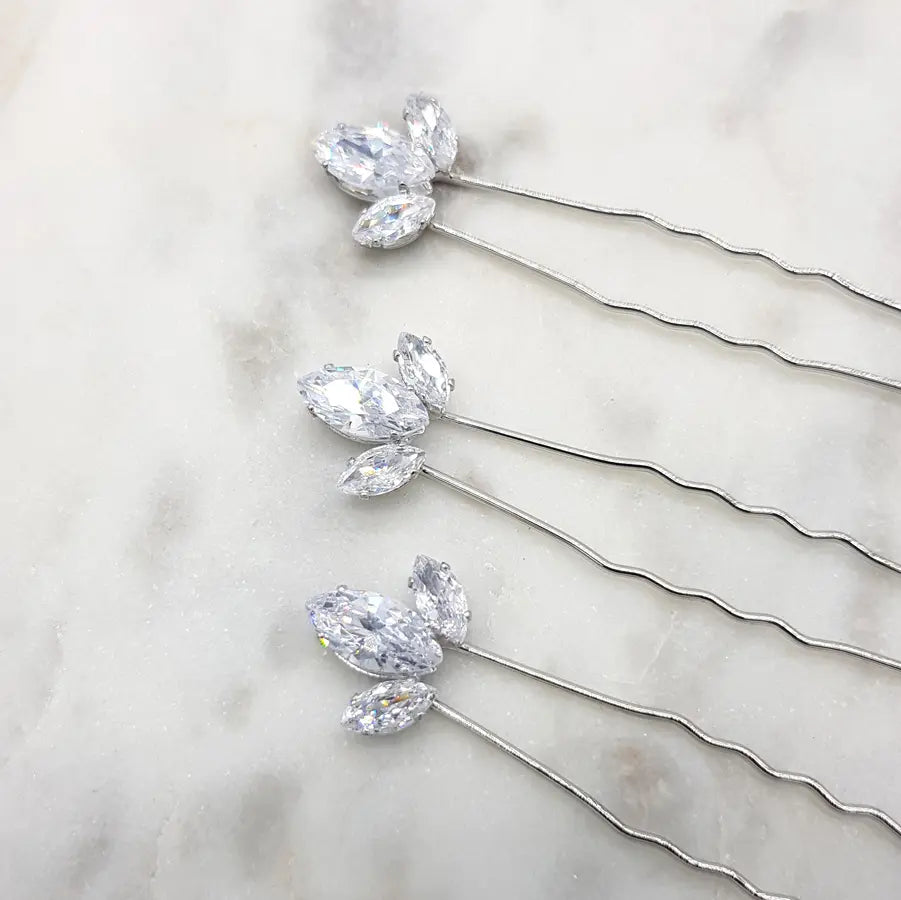 Effie - Marquise Crystal Bridal Hair Pin Trio