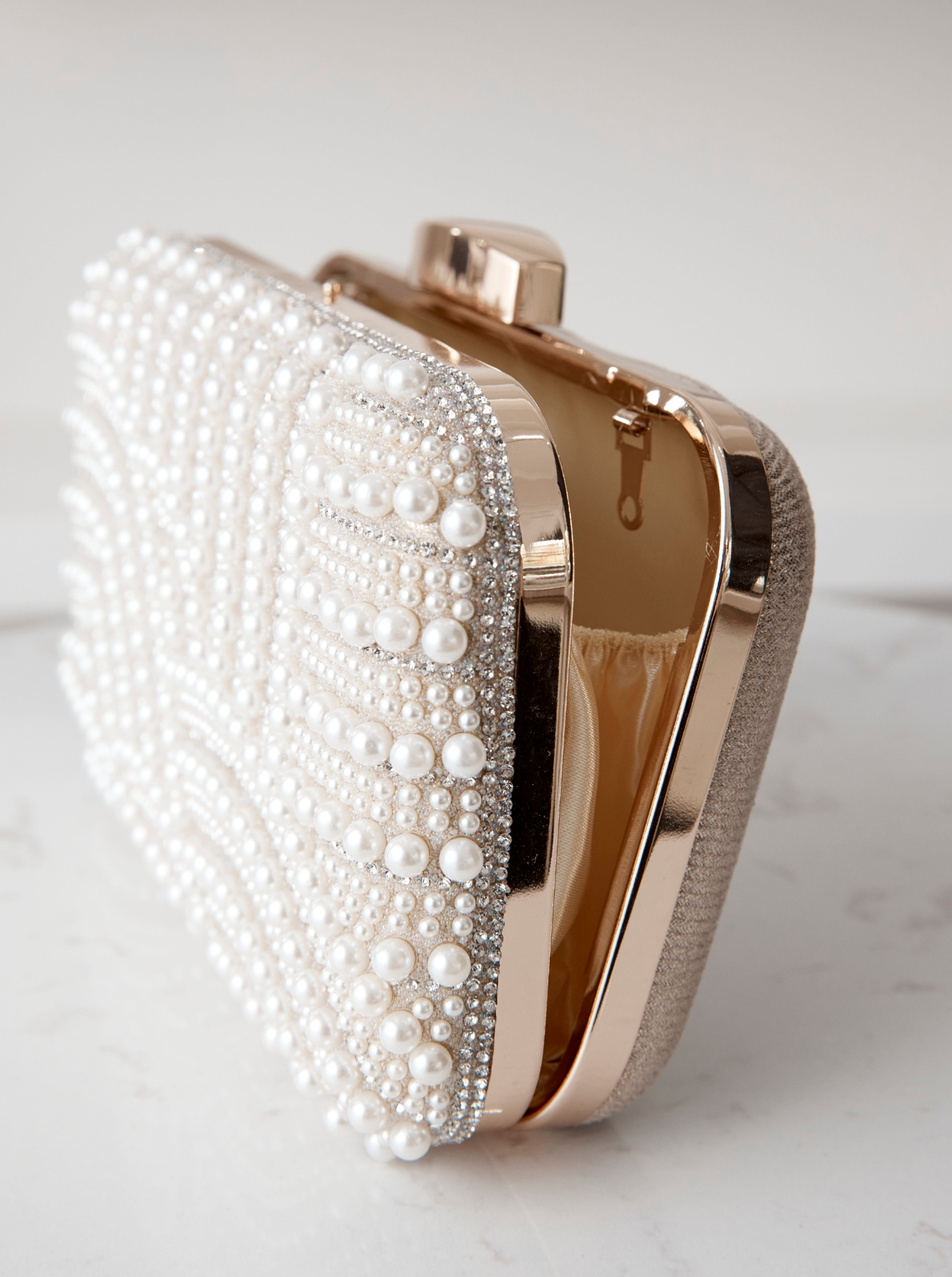 Sirena - Wave Pearl Box Clutch - Gold
