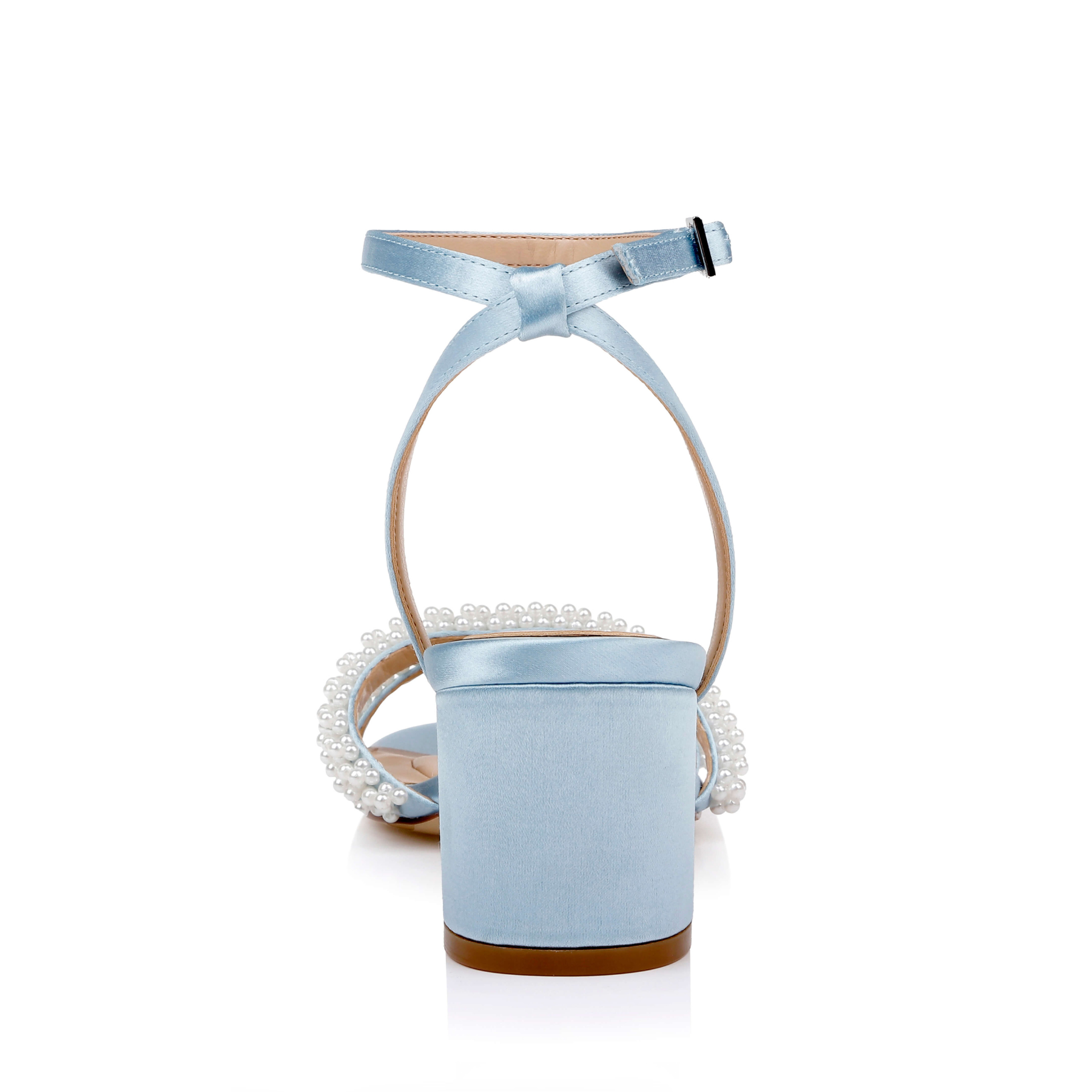 Ninnette - Open Toe Strappy Pearl Low Block Heel - Sky Blue