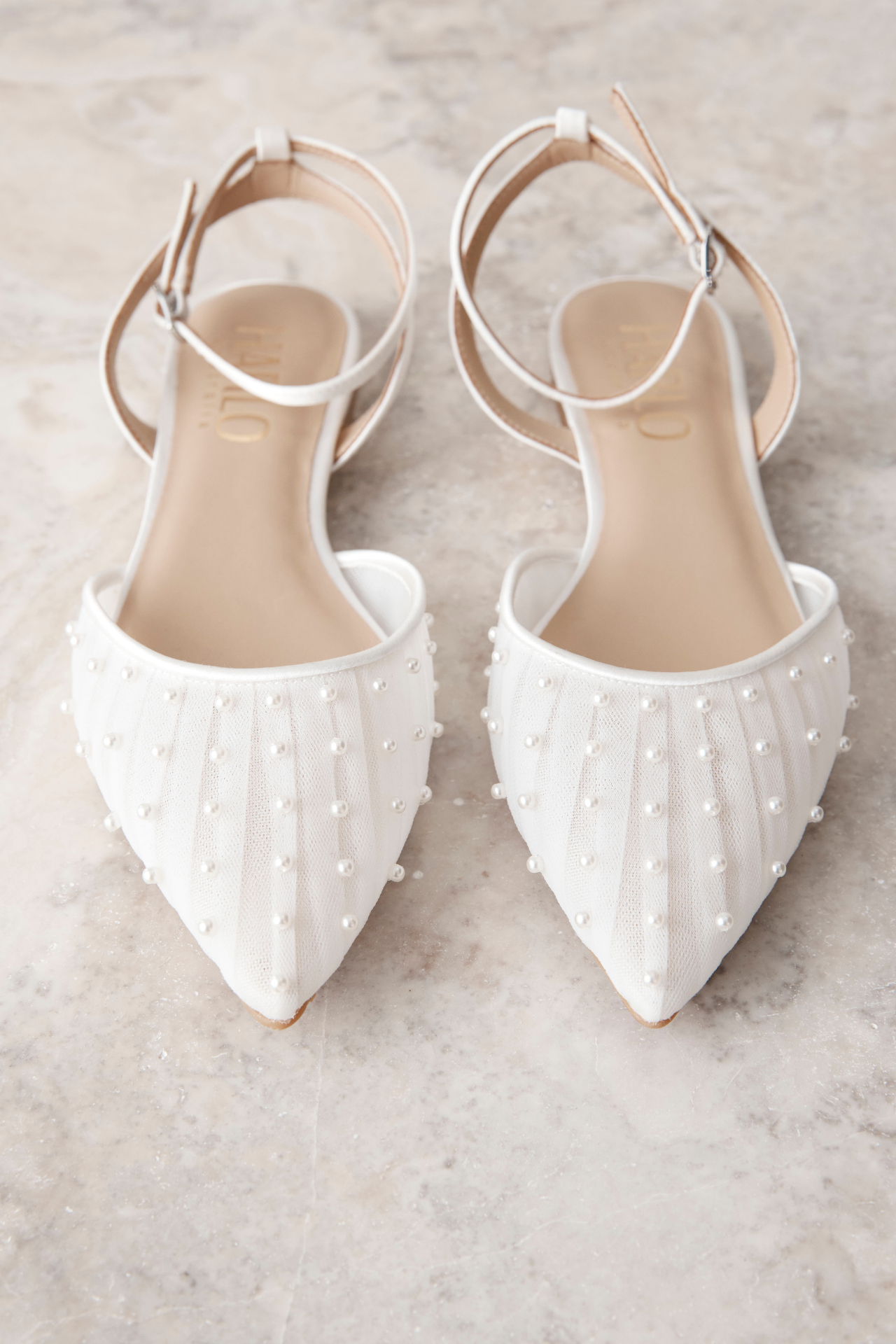 Chanel Pearl - White Tulle Flats with Handsewn Pearls