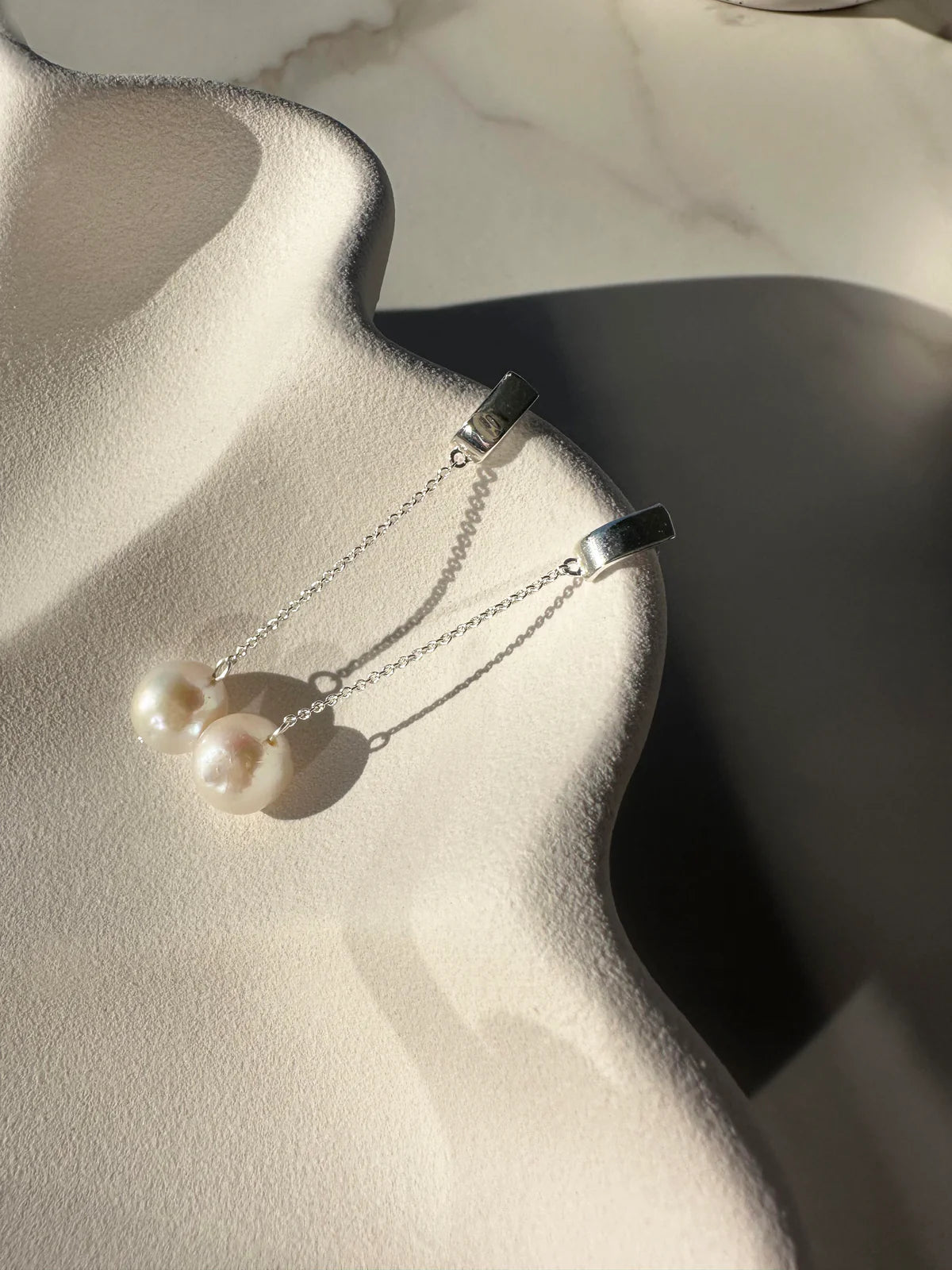 Lola Knight - Ada - Minimal Bridal Pearl Earrings - Silver