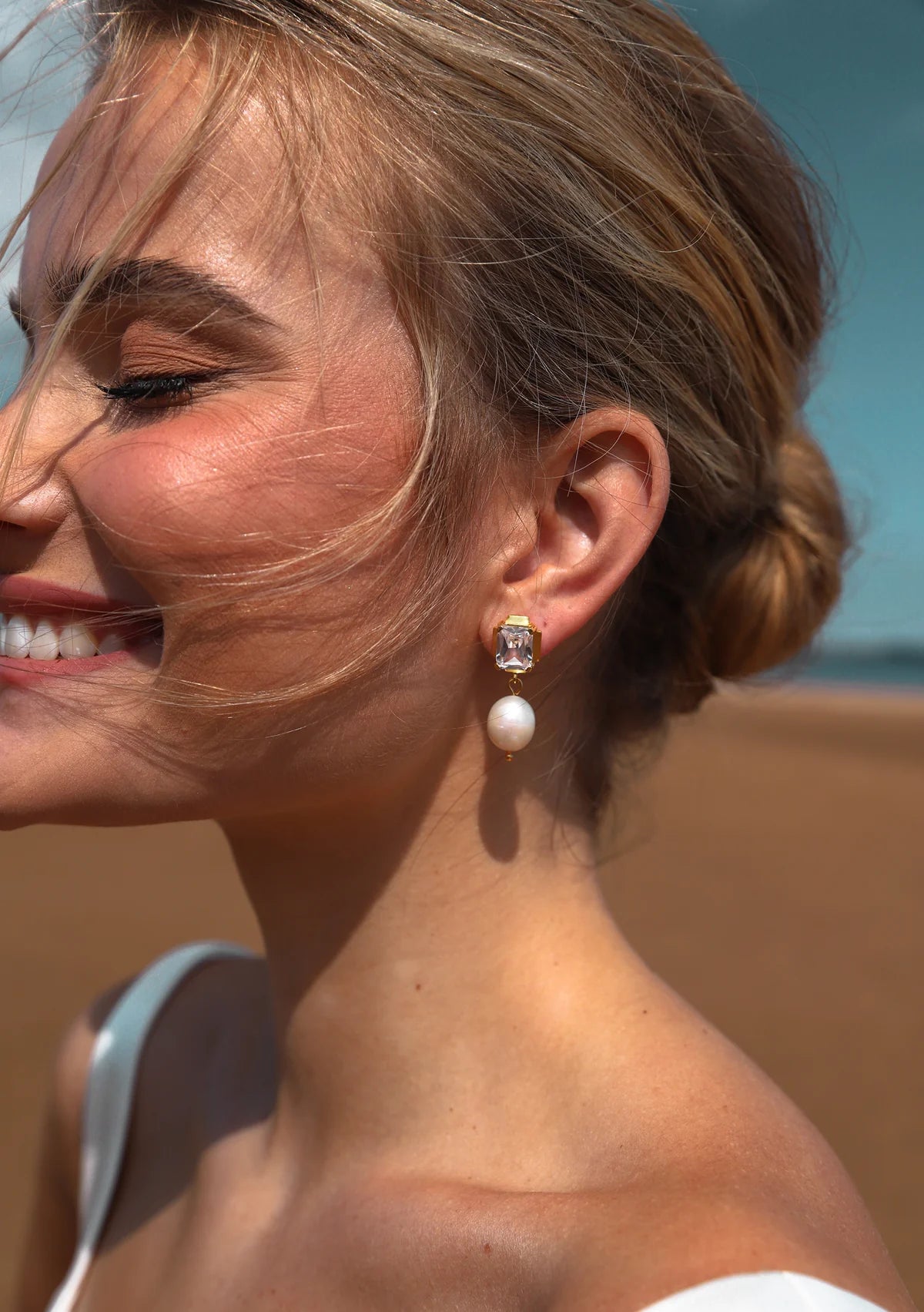 Lola Knight - Adella - Crystal And Pearl Drop Bridal Earrings - Gold