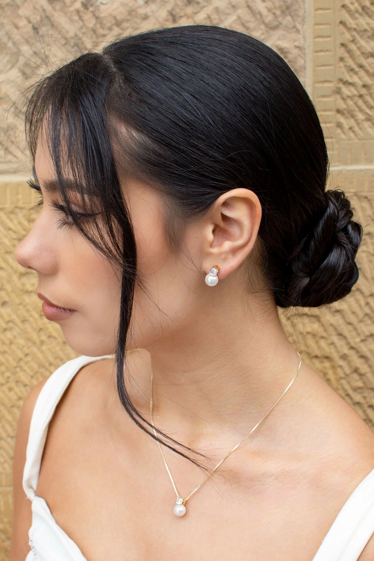 Anna - Delicate Crystal and Pearl Drop Bridal Necklace - Gold