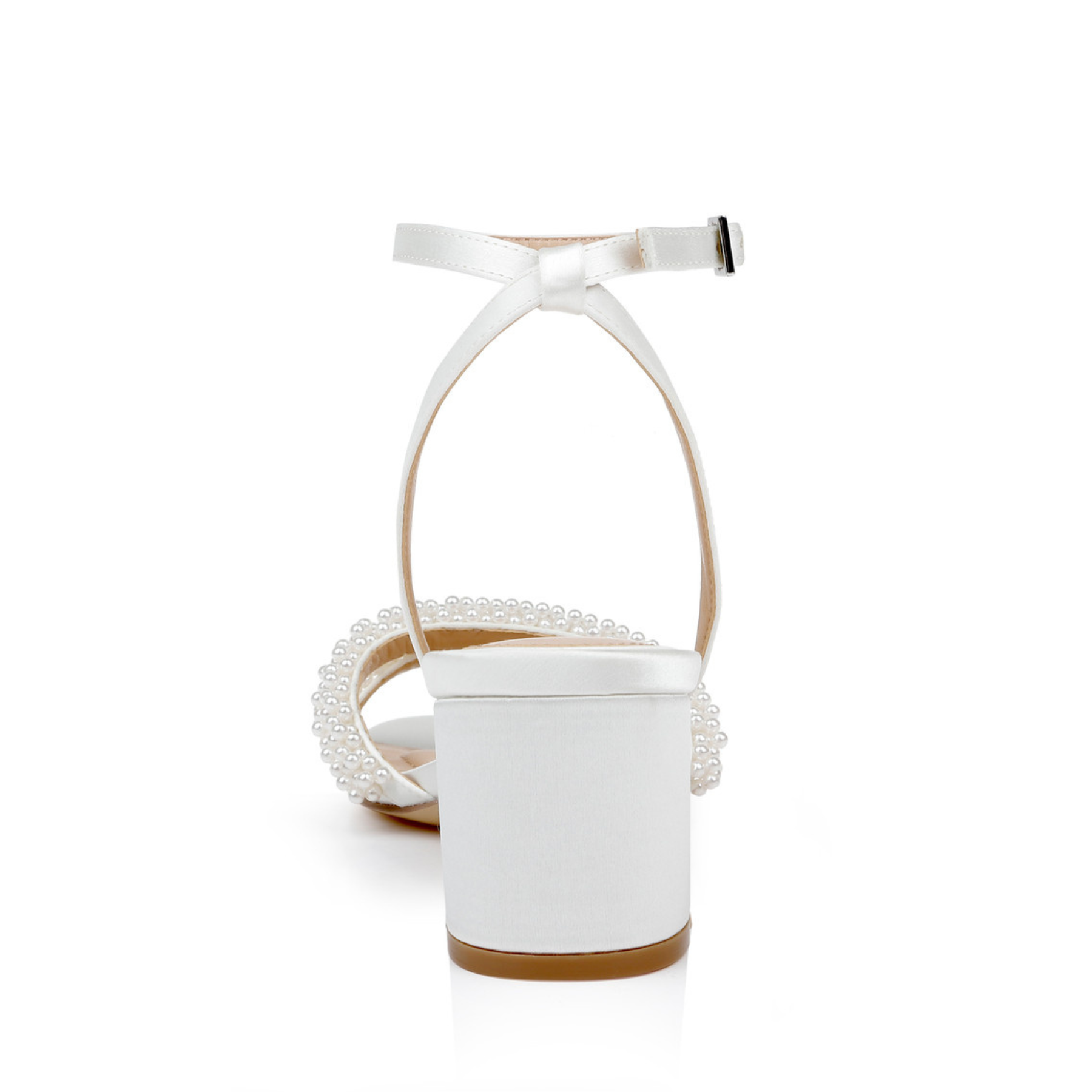 Ninnette - Open Toe Strappy Pearl Low Block Heel - Ivory