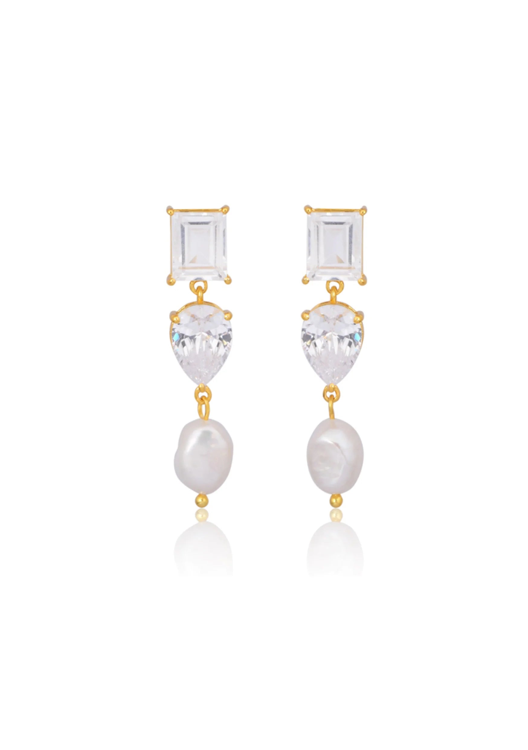 Lola Knight - Charlie - Crystal And Pearl Drop Bridal Earrings - Gold