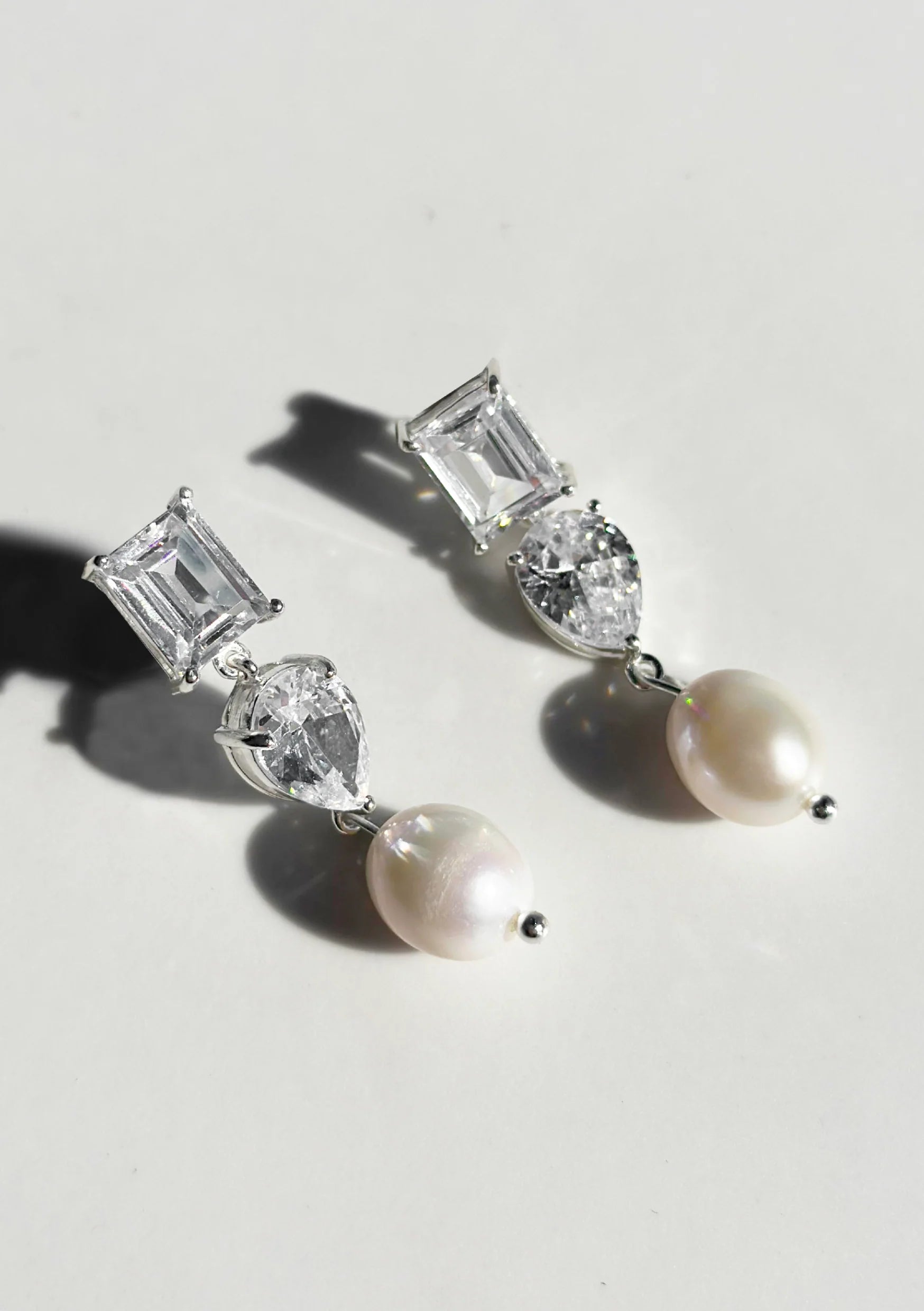 Lola Knight - Charlie - Crystal And Pearl Bridal Drop Earrings - Silver