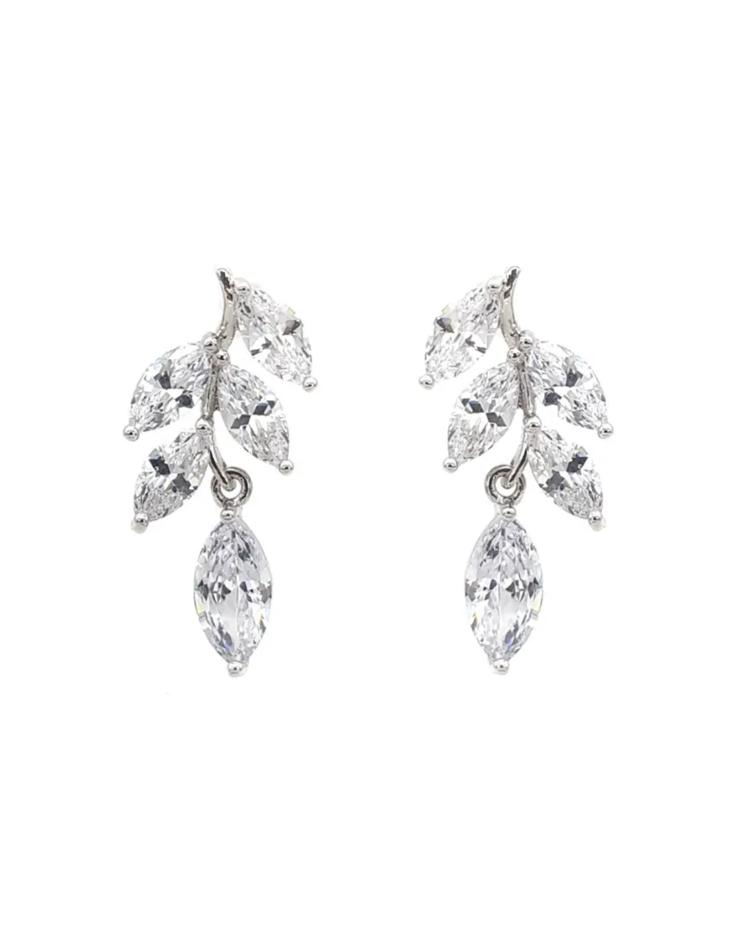 Eve - Crystal Dainty Leaf Drop Bridal Earrings